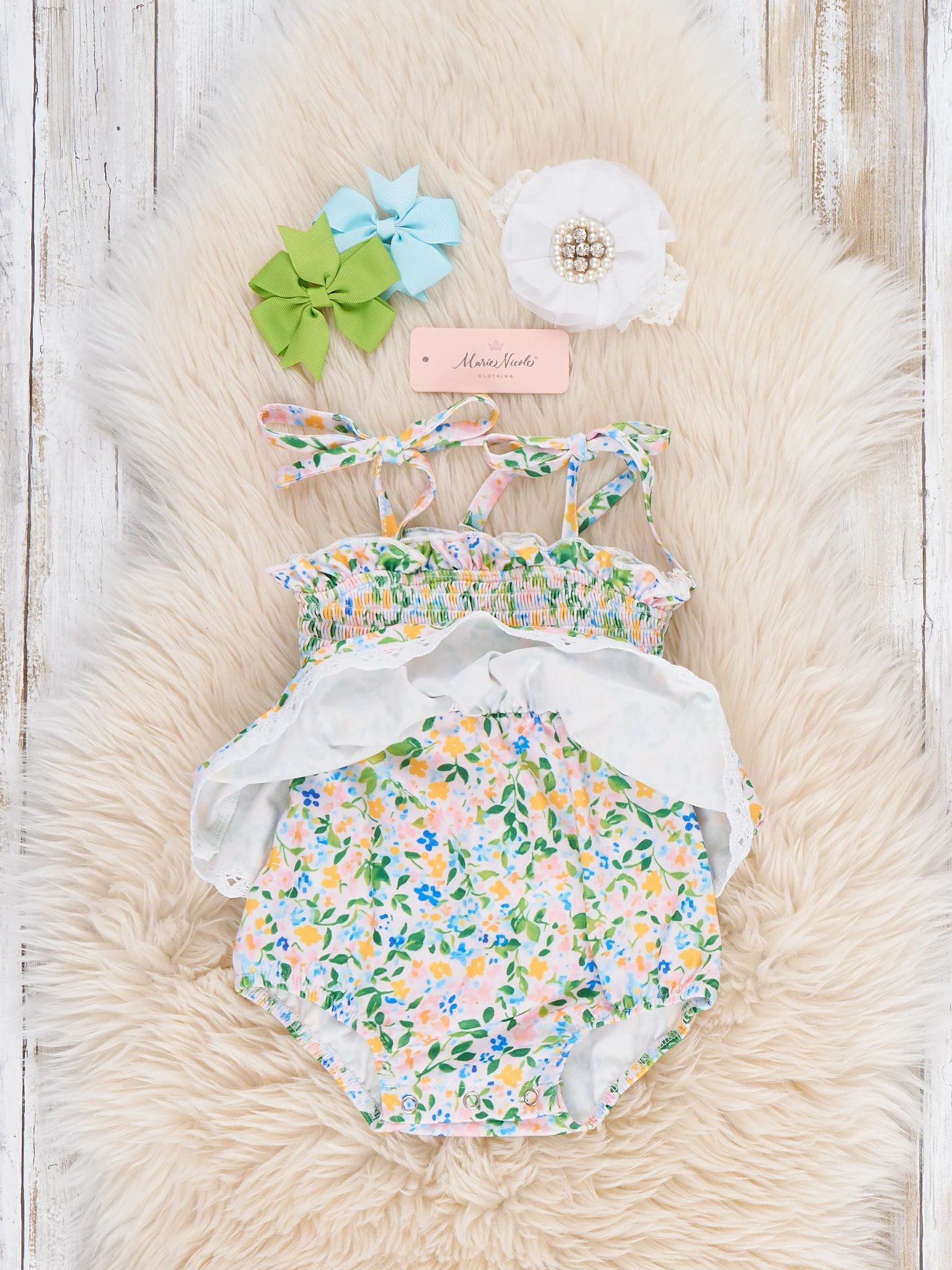 Flowerfield Twirl Smocked Ruffle Bubble Romper - Image 3