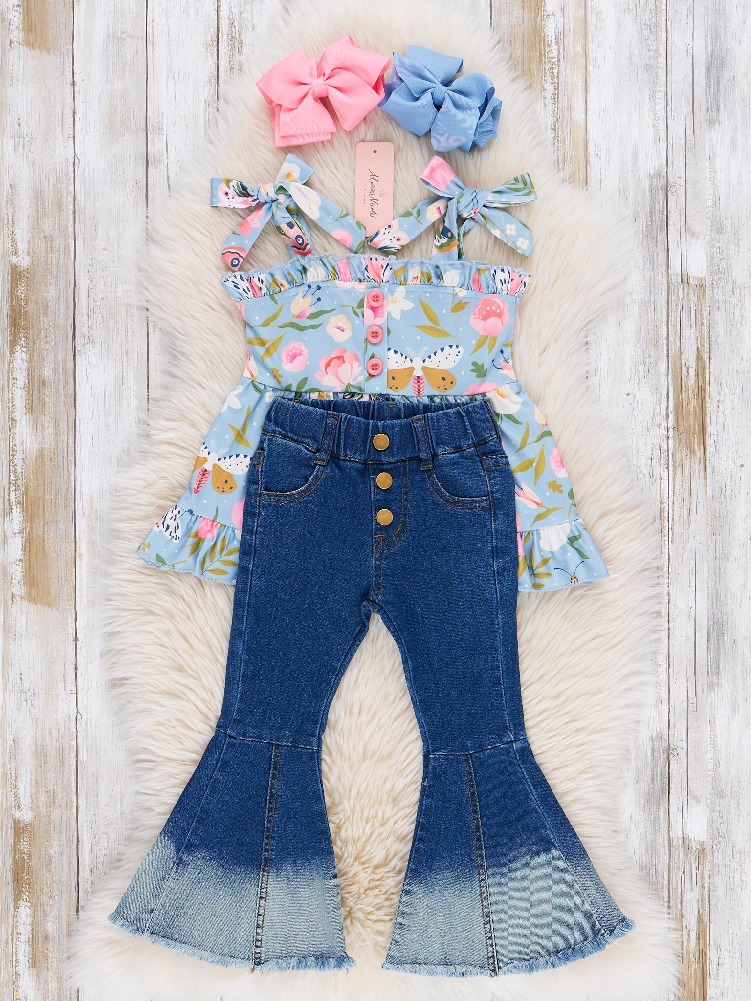 Flutter & Bloom Tie Tank & Denim Bell Bottoms Outfit - Image 3
