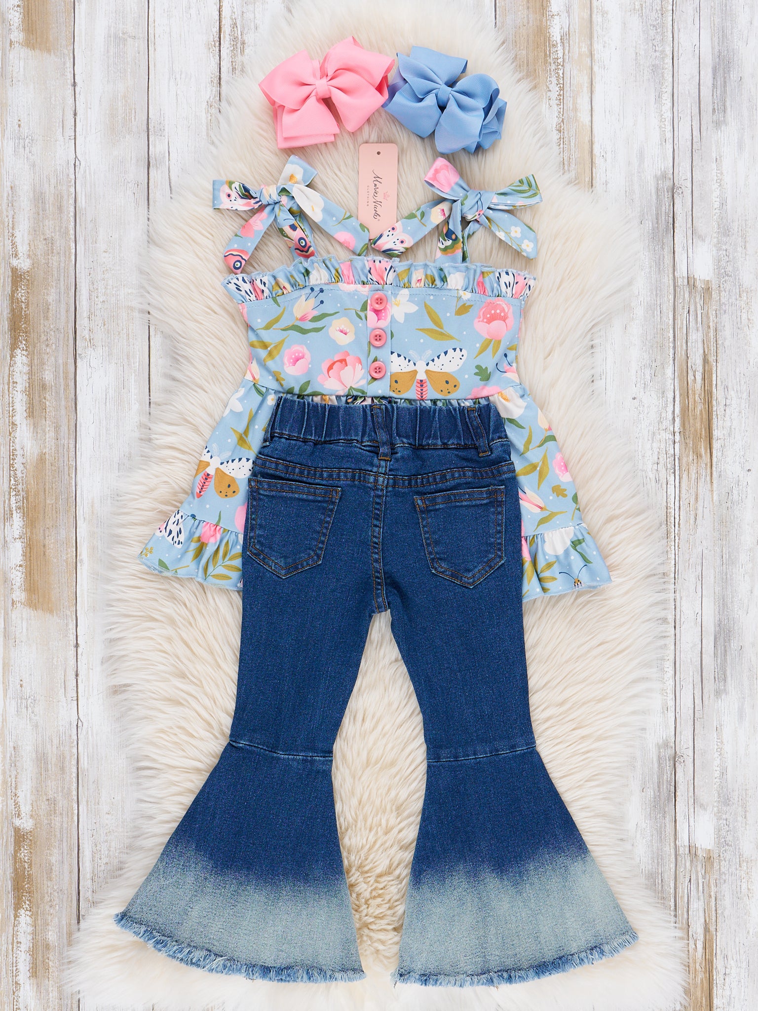 Flutter & Bloom Tie Tank & Denim Bell Bottoms Outfit - Image 4