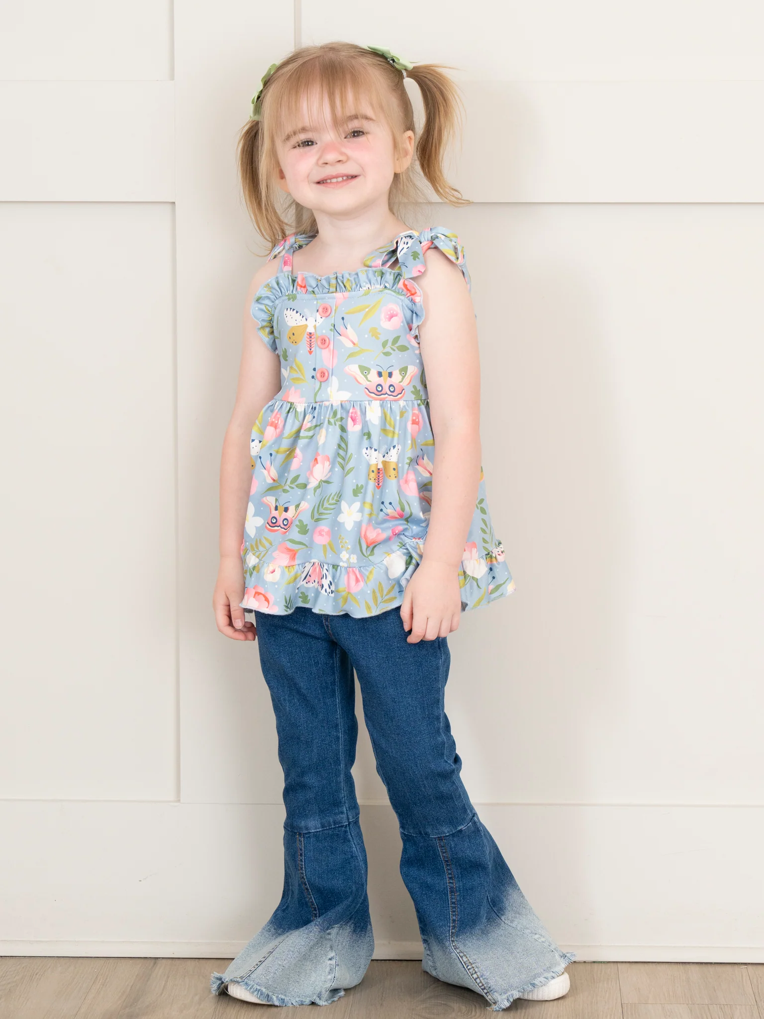 Flutter & Bloom Tie Tank & Denim Bell Bottoms Outfit - Image 6