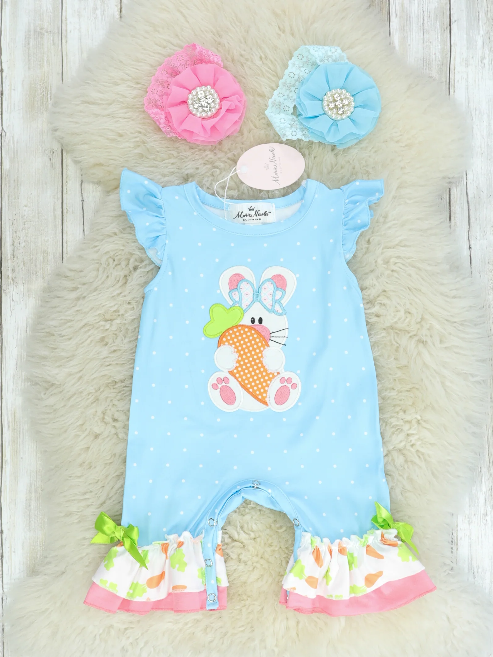 Flutter Sleeve Bunny Carrot Ruffle Romper