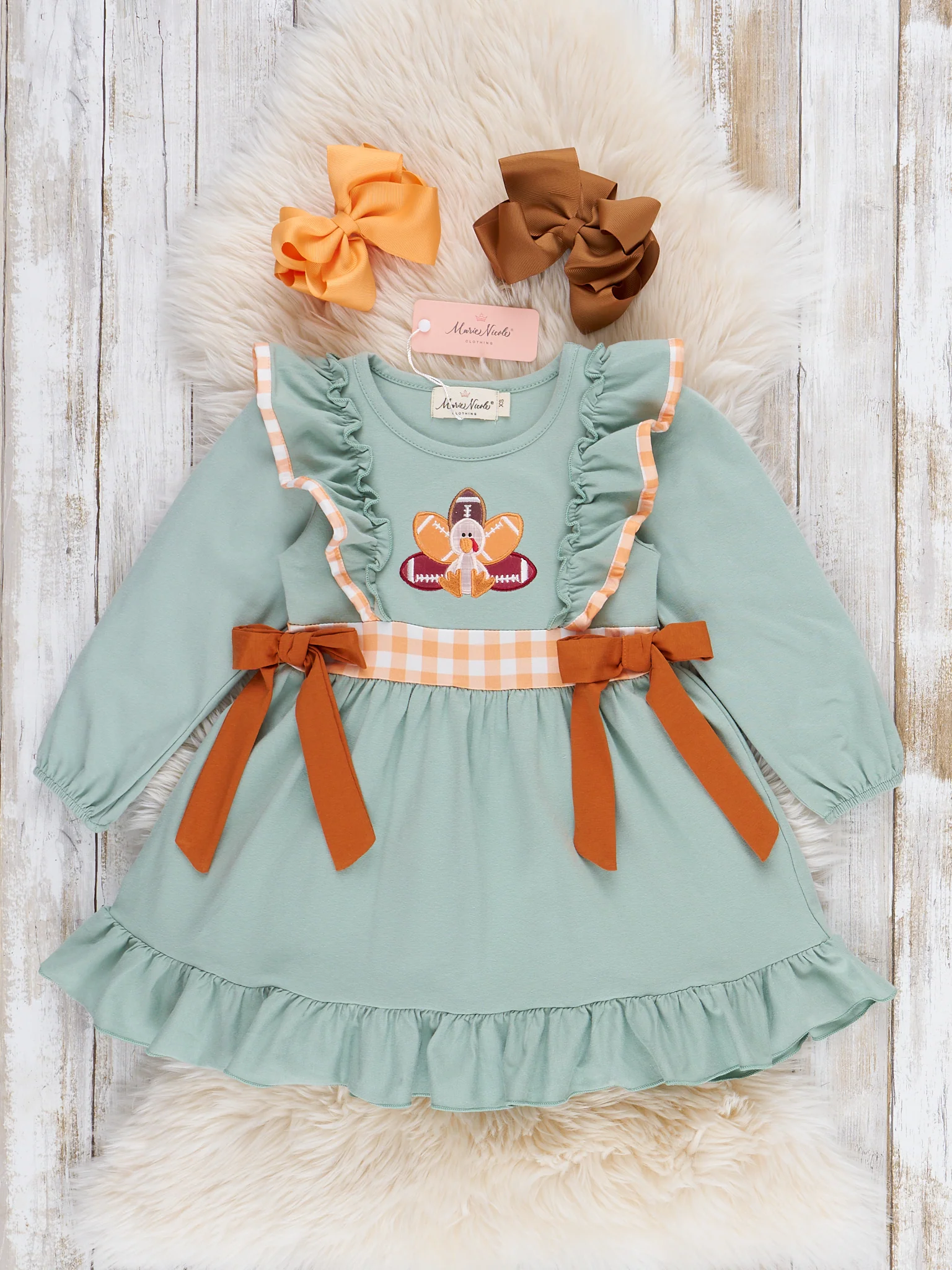 Football Feathers Embroidered Bow Dress
