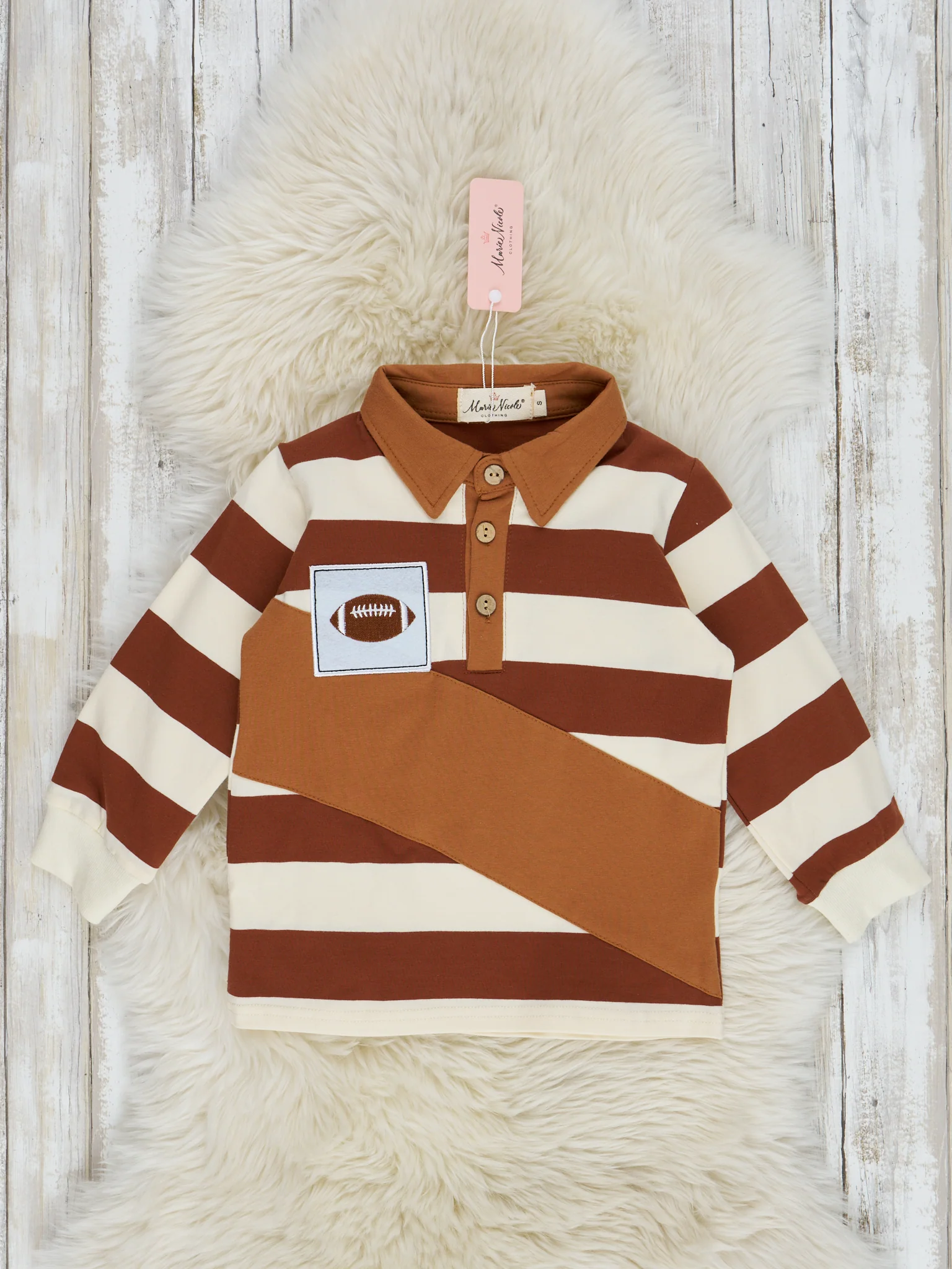 Football Stripe Long Sleeve Polo - Image 2