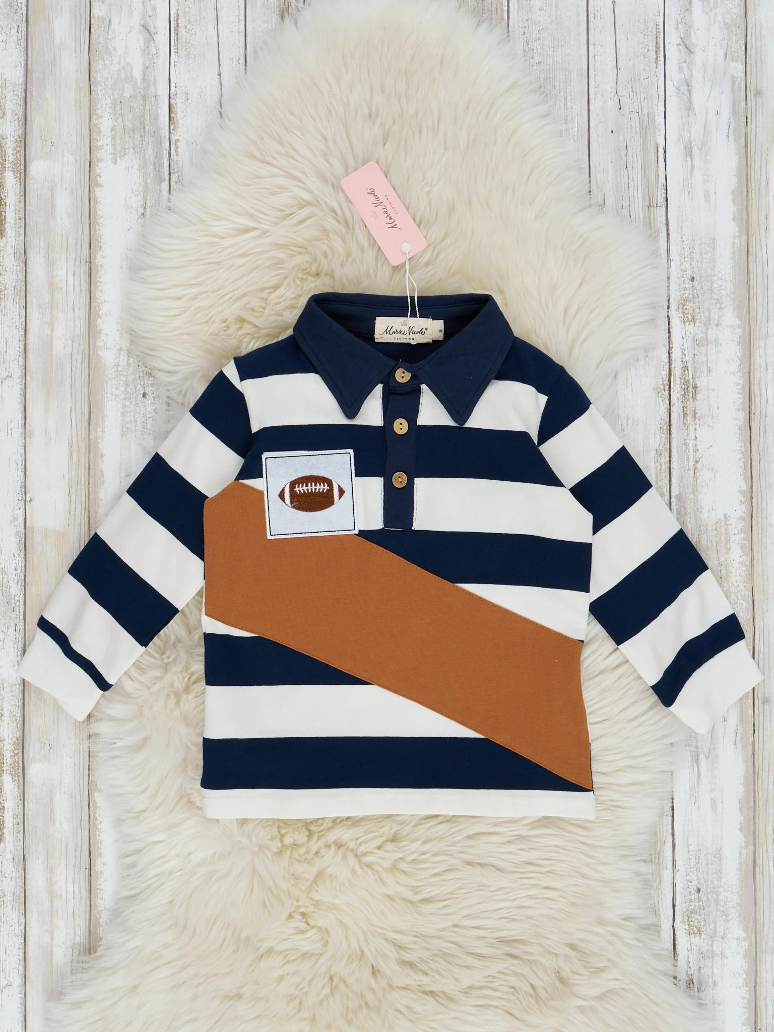 Football Stripe Long Sleeve Polo - Image 3