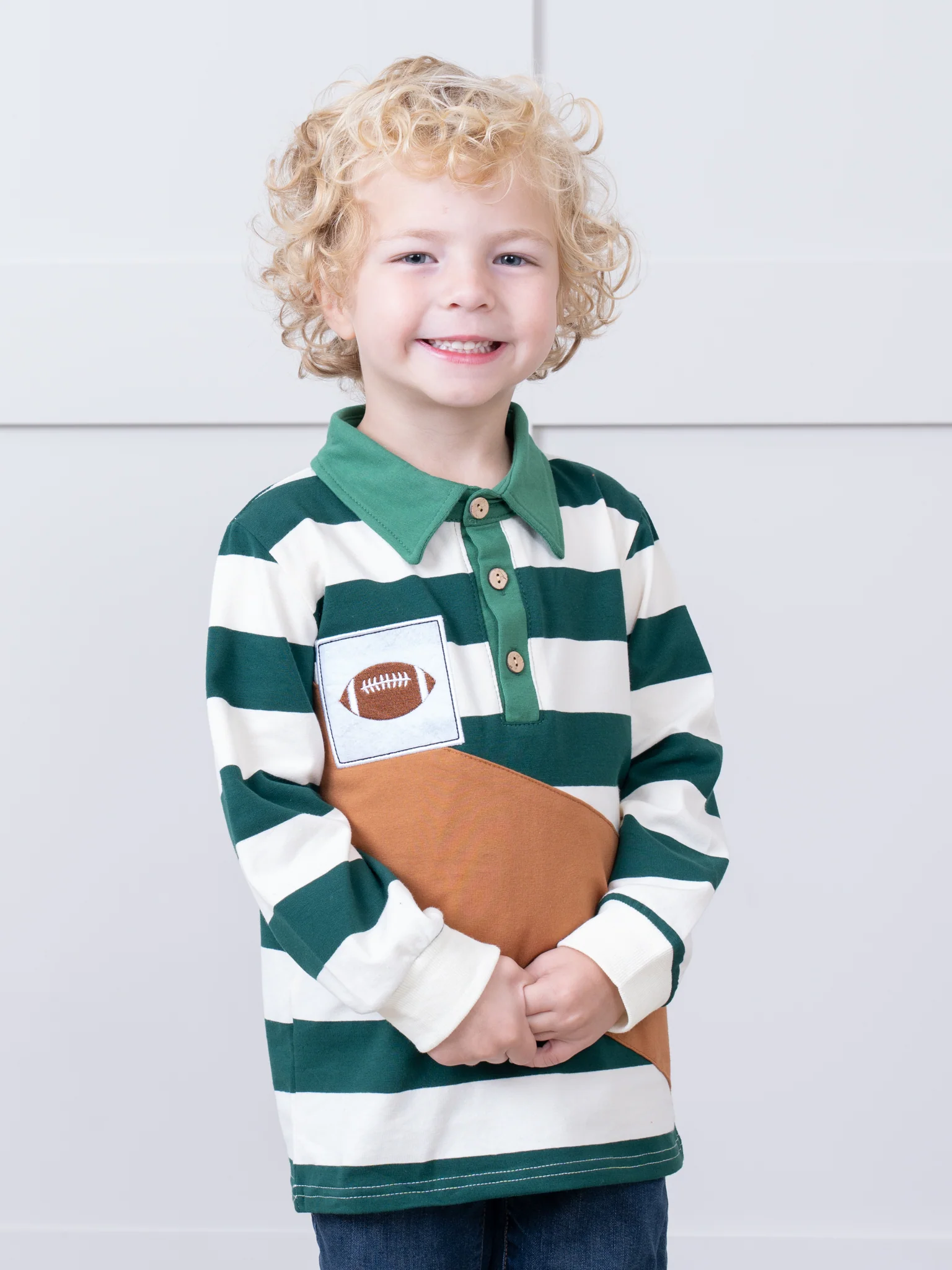 Football Stripe Long Sleeve Polo - Image 5