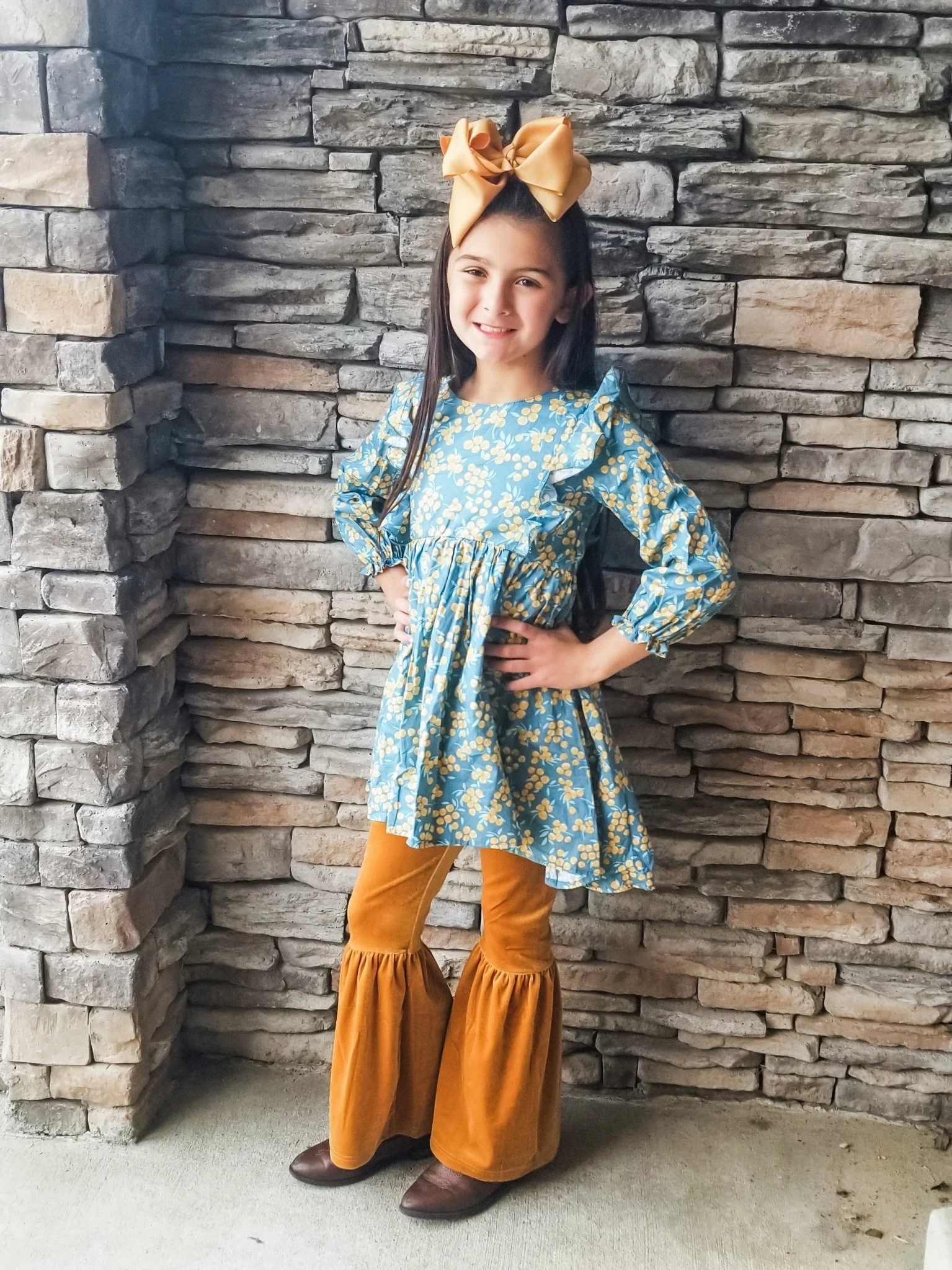 Frost Blue & Mustard Ruffle Top - Image 3