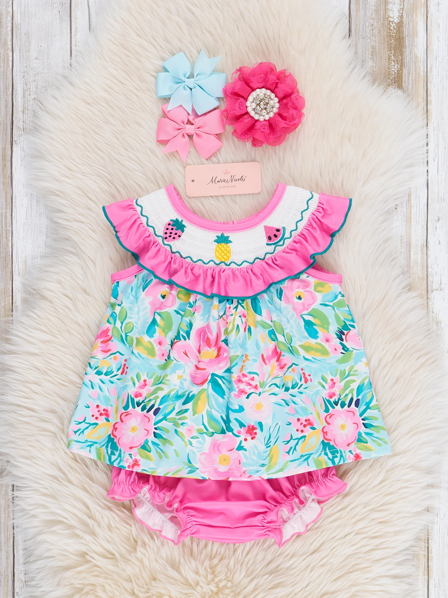Fruity Summer Garden Smocked Bloomers Outfit