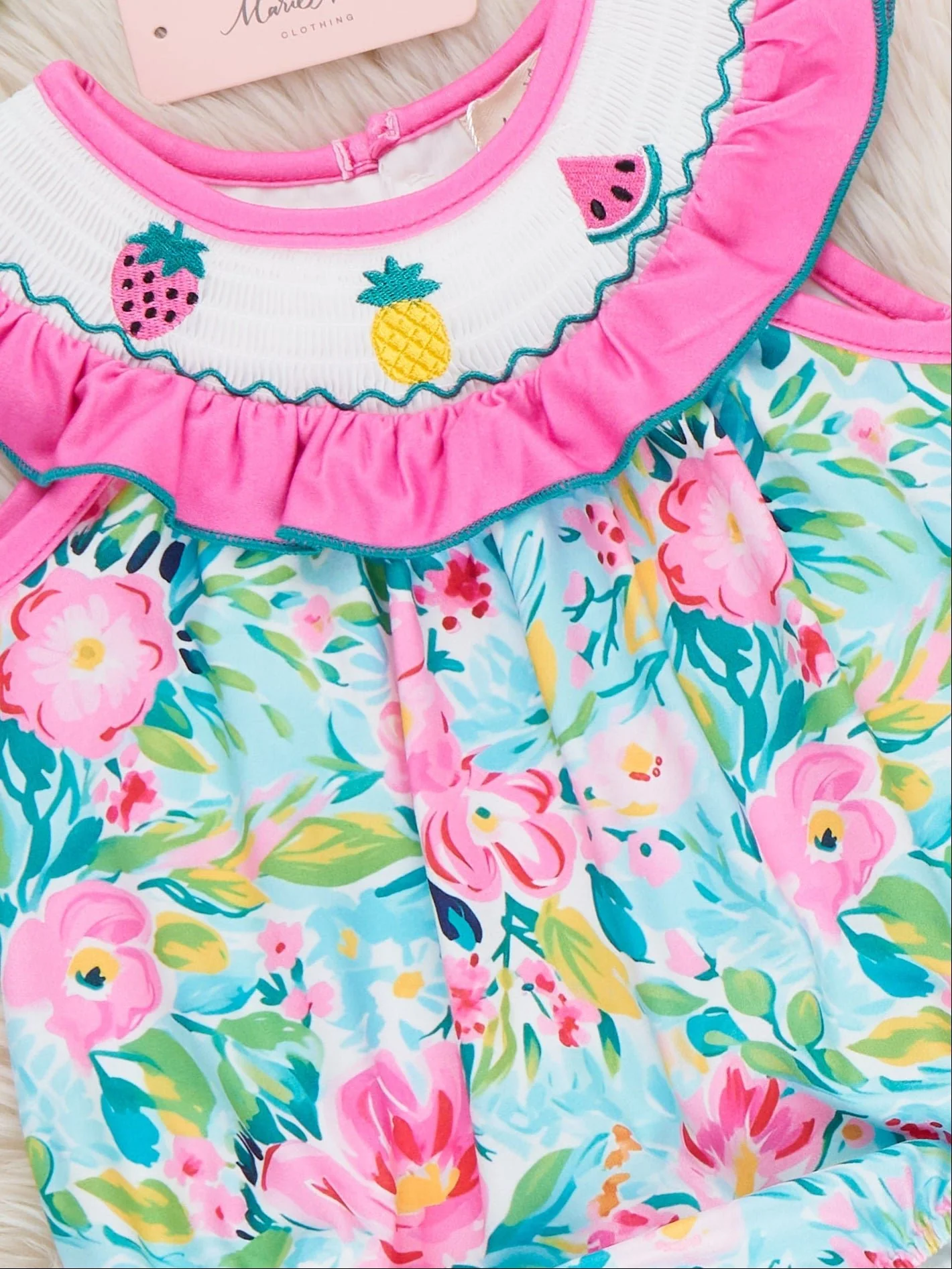 Fruity Summer Garden Smocked Bloomers Outfit - Image 2