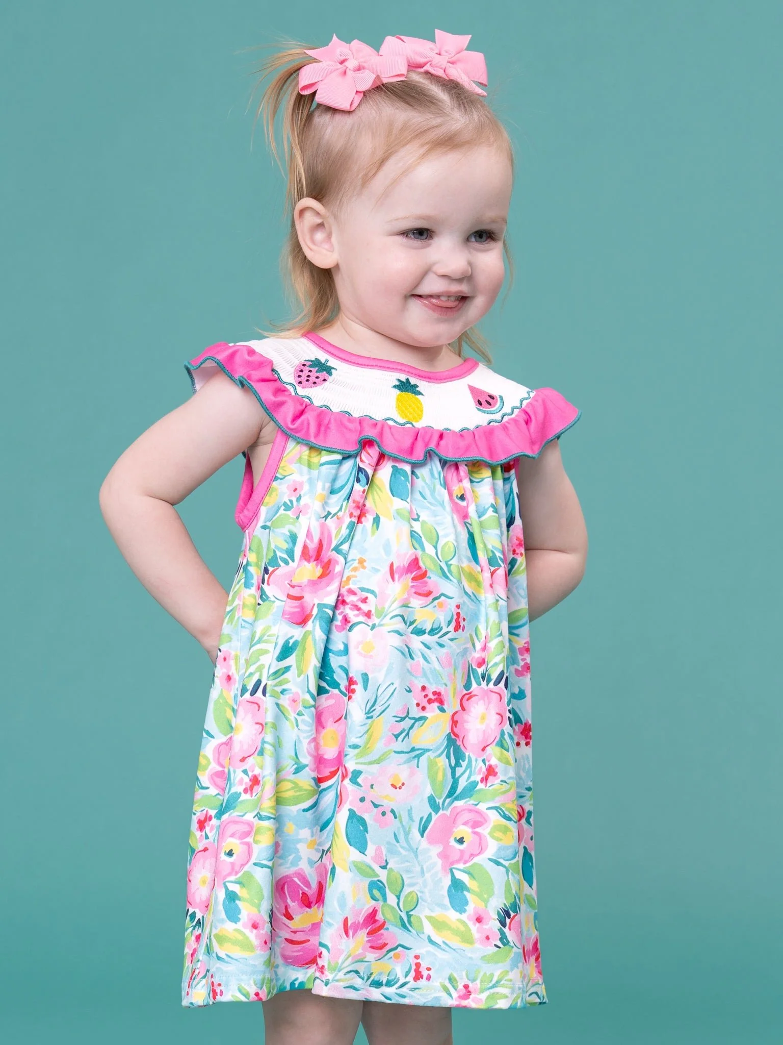 Fruity Summer Garden Smocked Dress