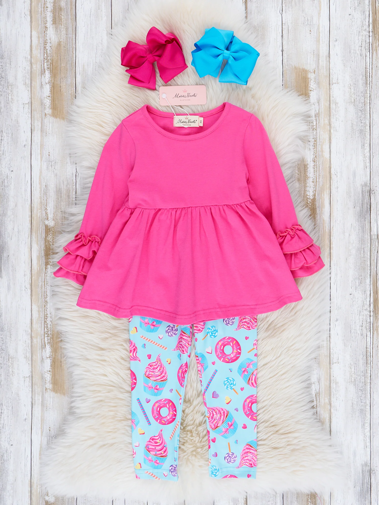 Fuchsia & Blue Donuts Ruffle Outfit