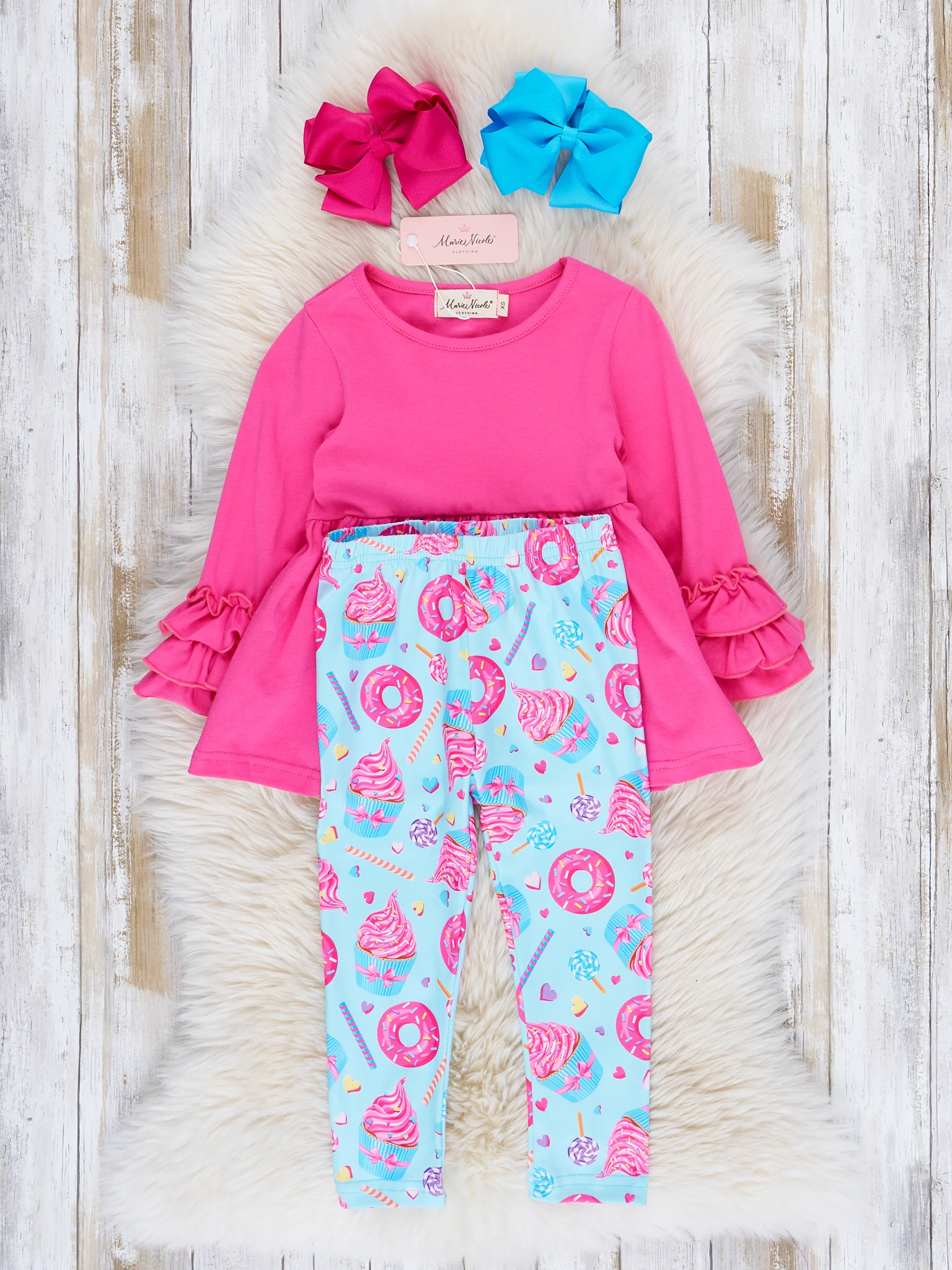 Fuchsia & Blue Donuts Ruffle Outfit - Image 2