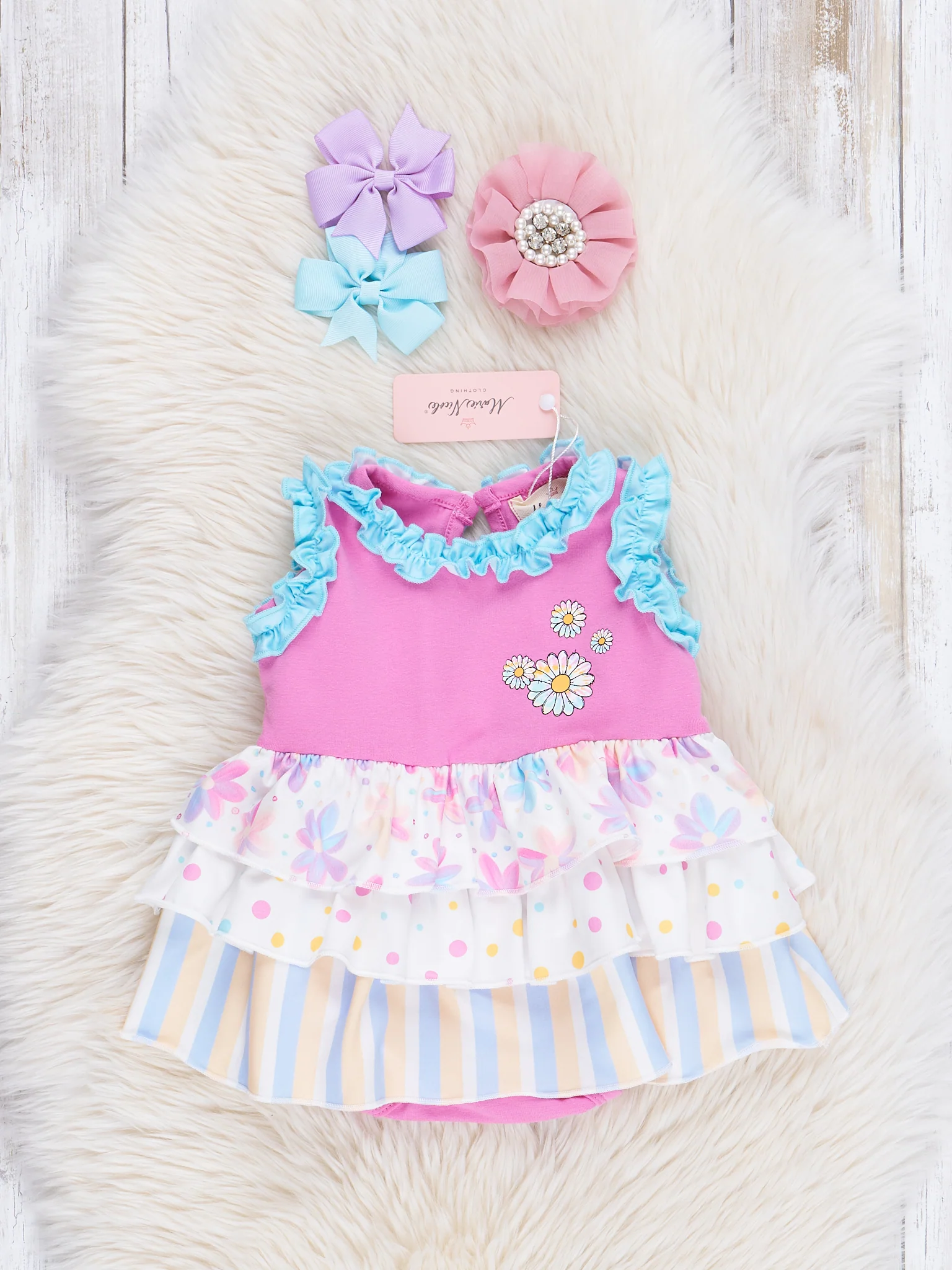 Fuchsia Daisies Ruffle Bubble Romper