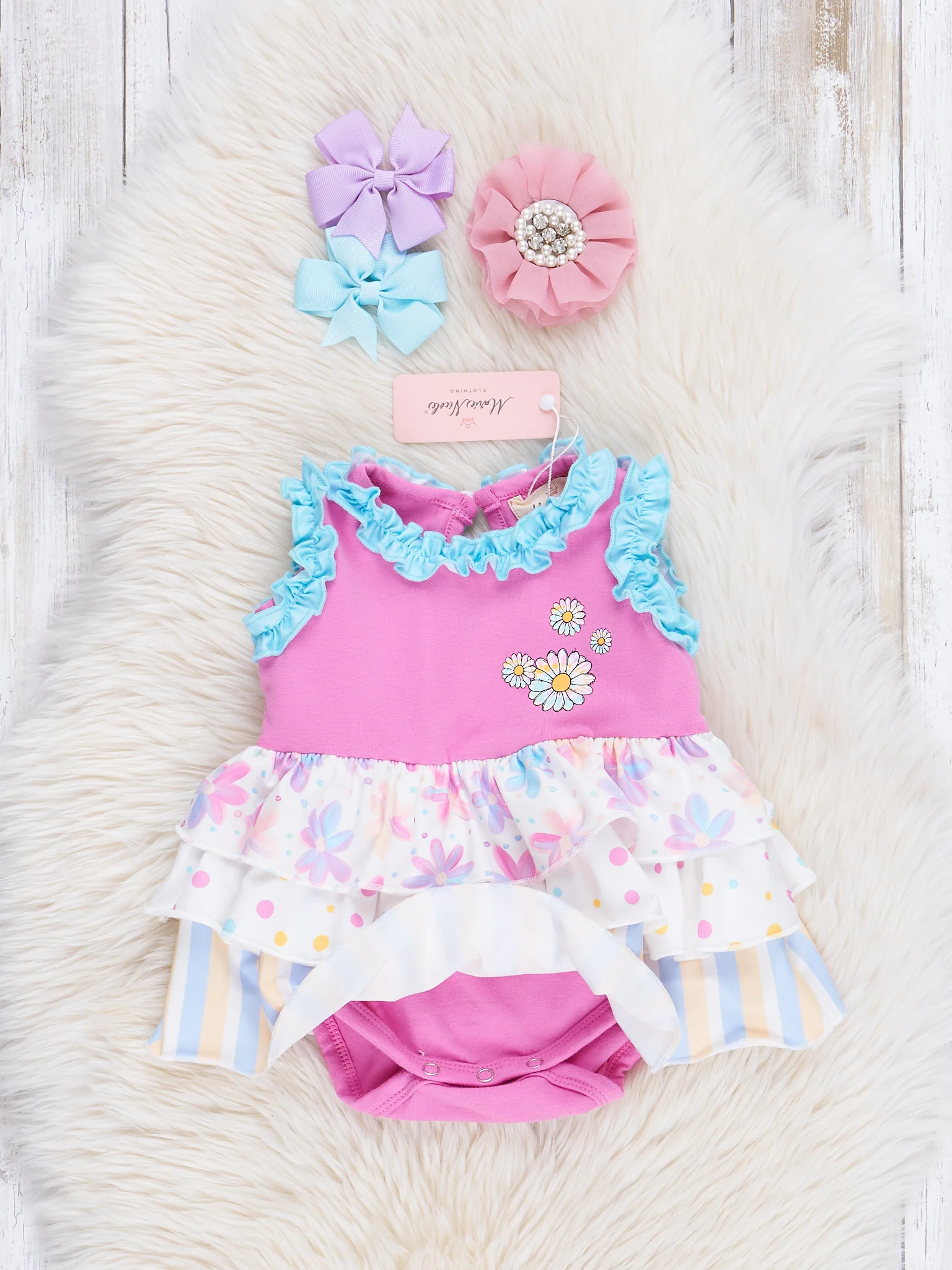 Fuchsia Daisies Ruffle Bubble Romper - Image 2