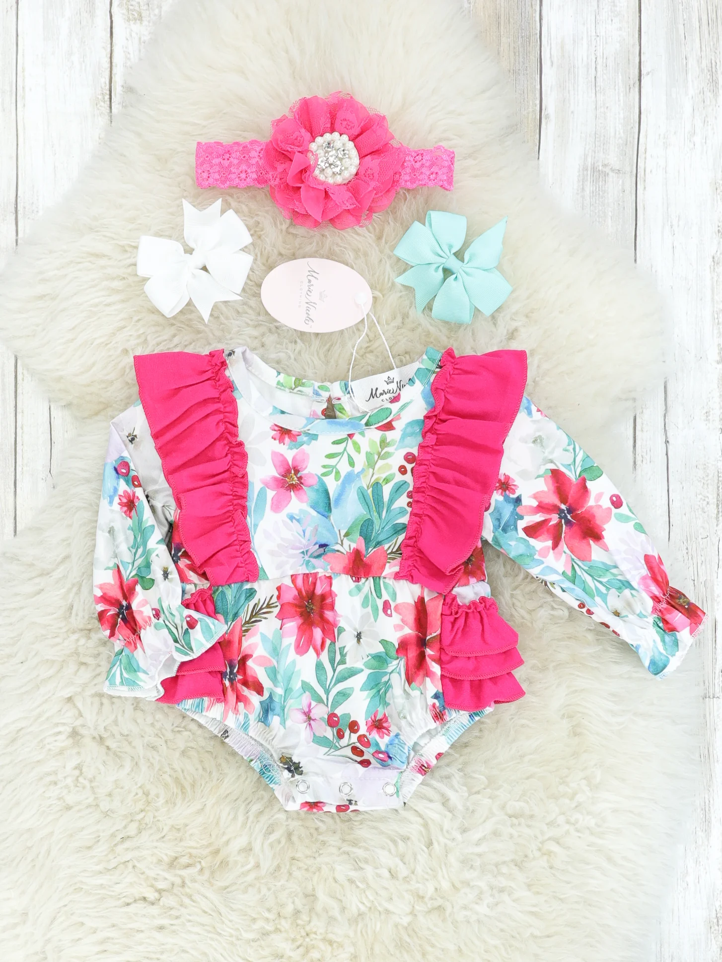 Fuchsia Floral Ruffle Bubble Romper