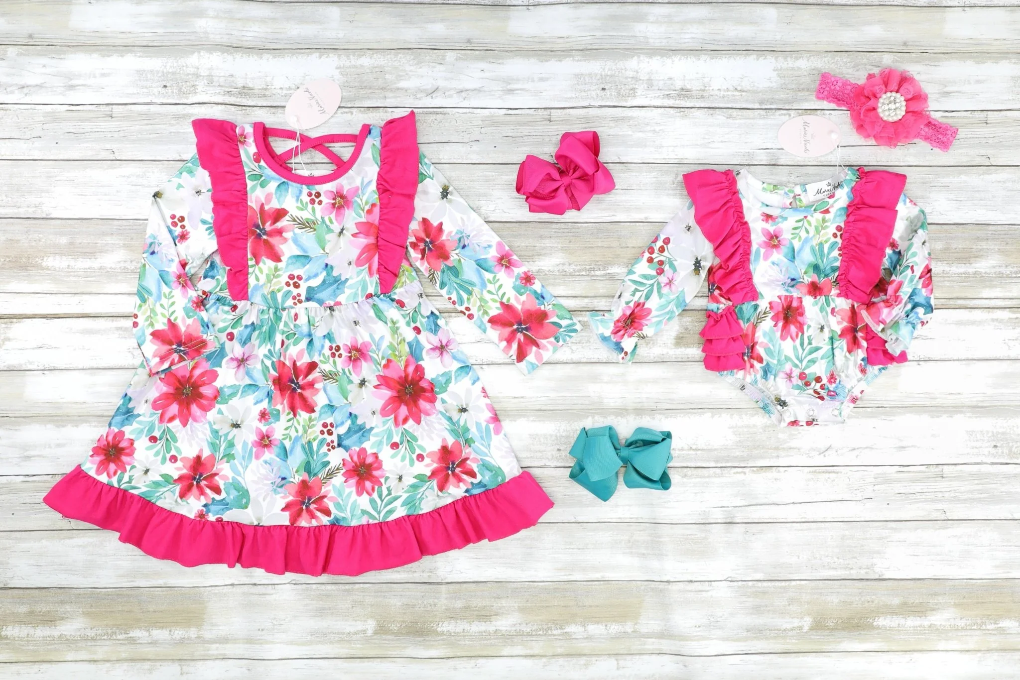 Fuchsia Floral Ruffle Bubble Romper - Image 2