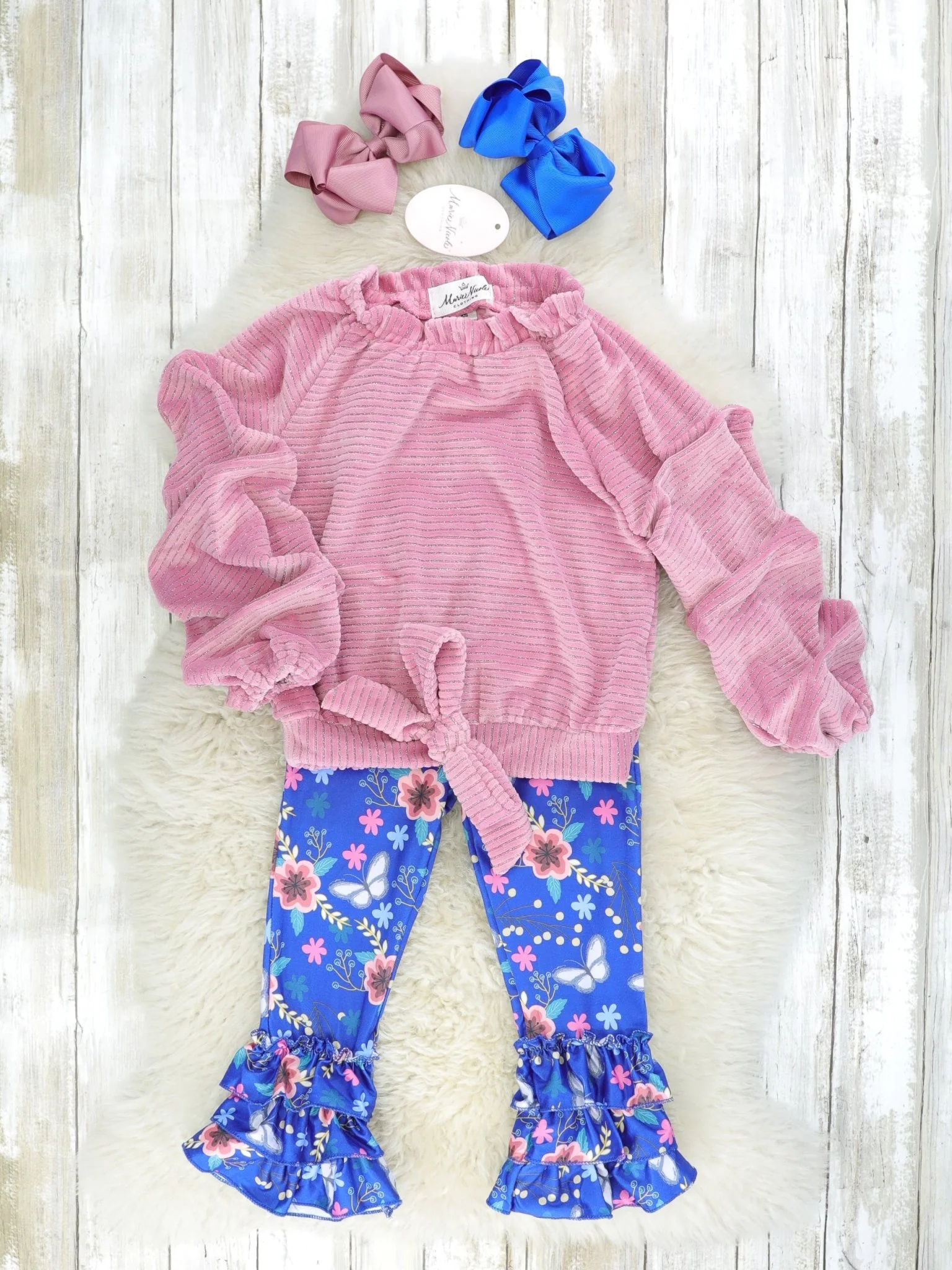 Fuchsia Velvet Tie Top & Floral Ruffle Bottoms Outfit