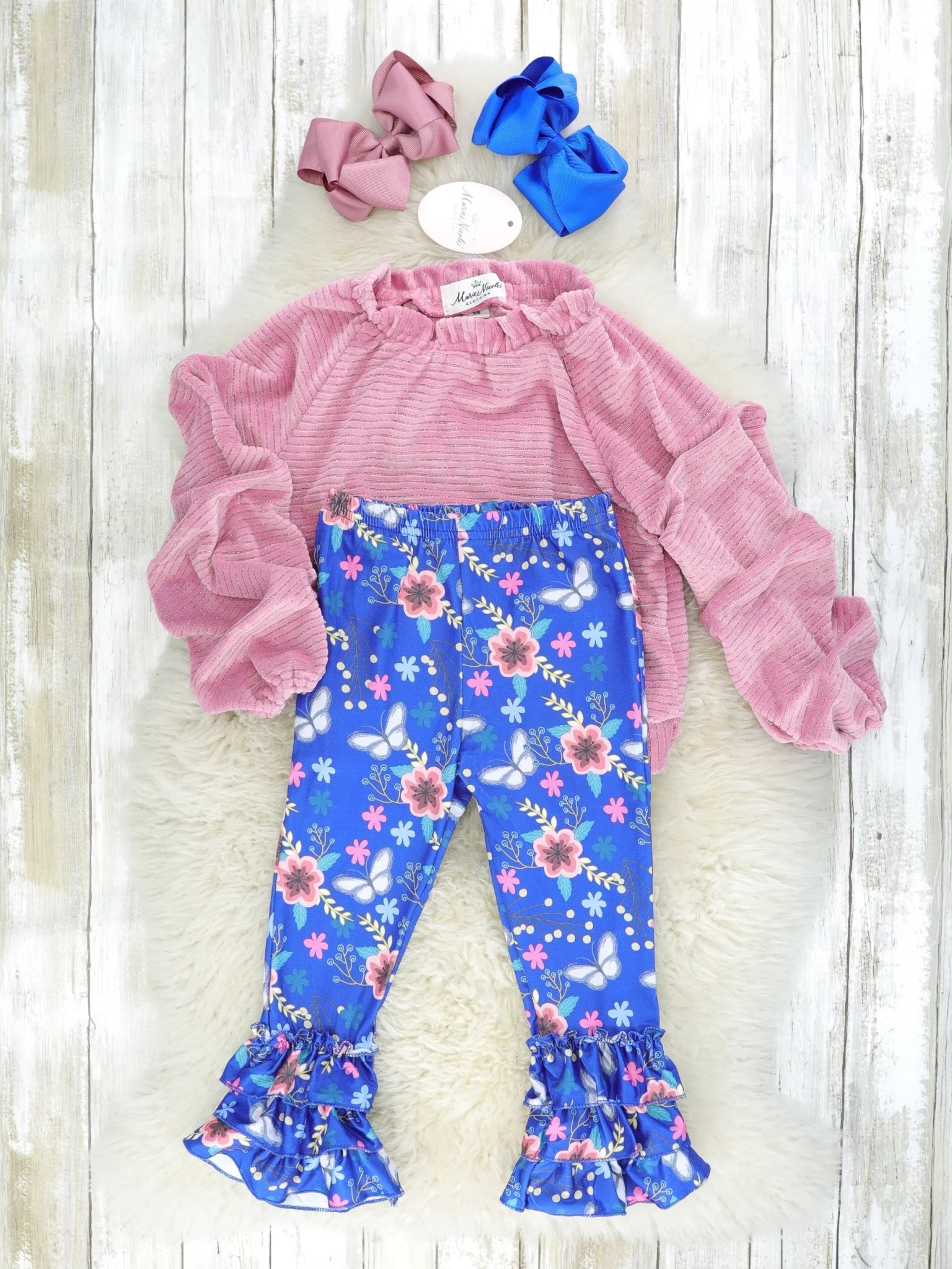 Fuchsia Velvet Tie Top & Floral Ruffle Bottoms Outfit - Image 2
