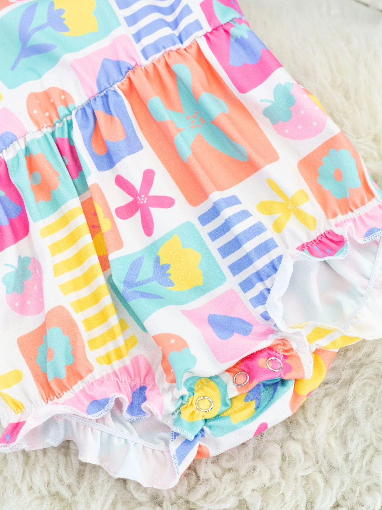 Fun Floral Geometric Ruffle Bubble Romper - Image 3