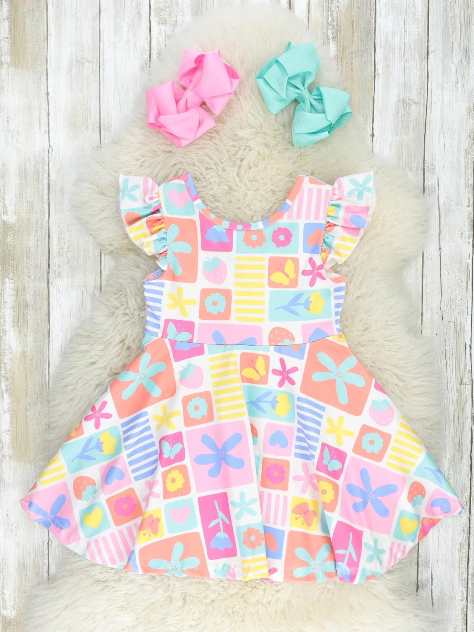 Fun Floral Geometric Swing Dress