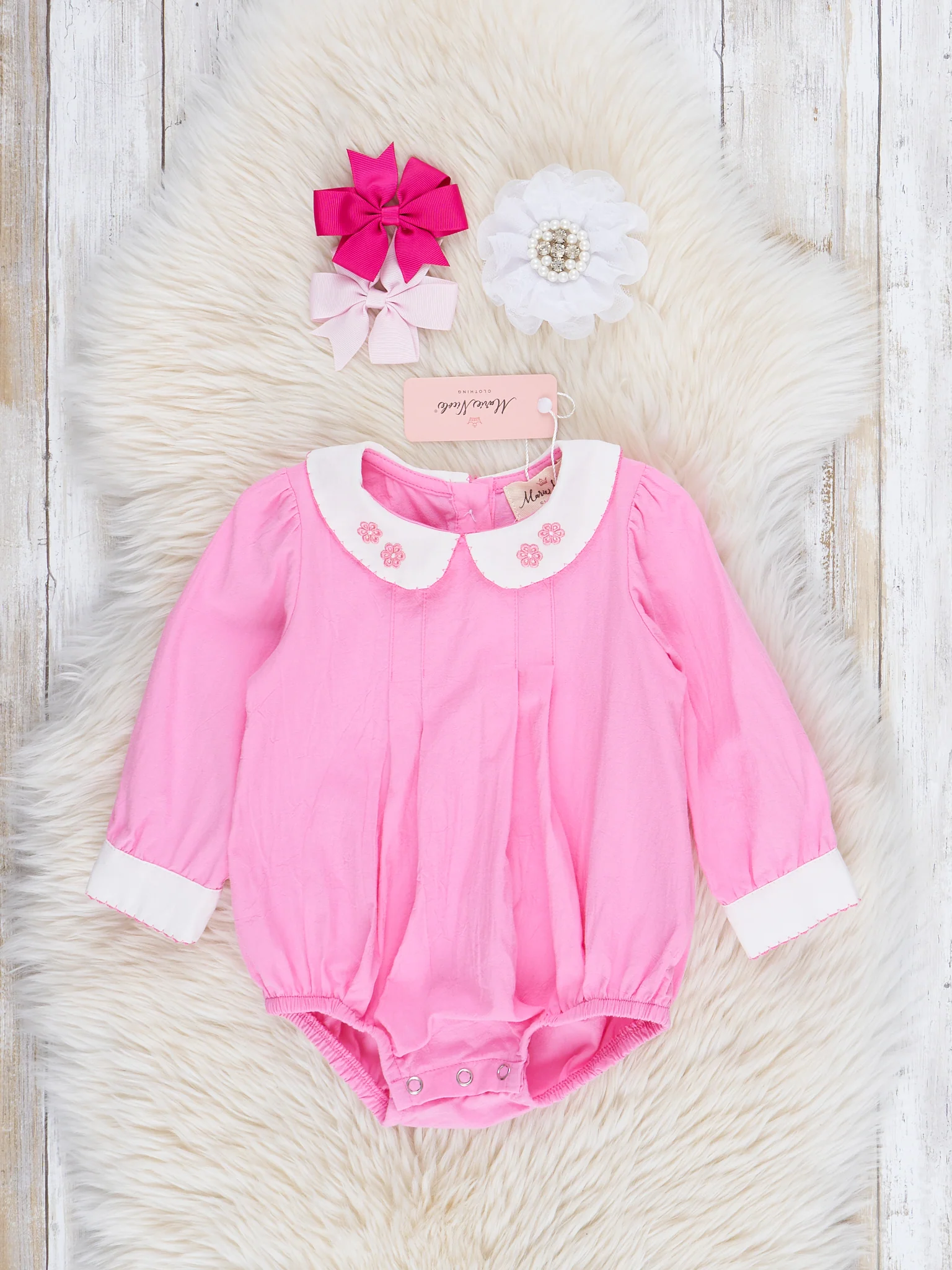 Fushcia Embroidered Blooms Bubble Romper