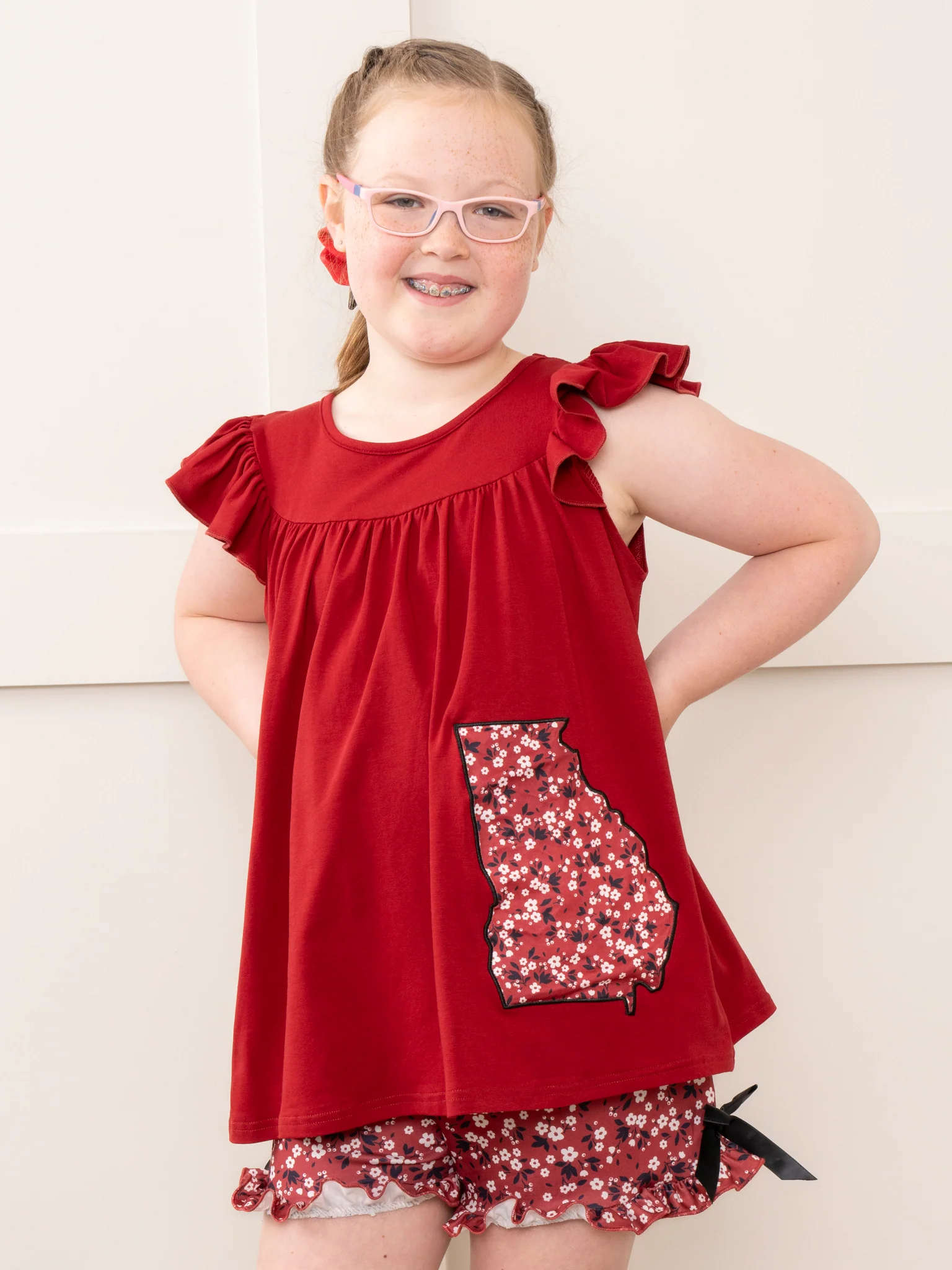 GA Red Floral Ruffle Outfit
