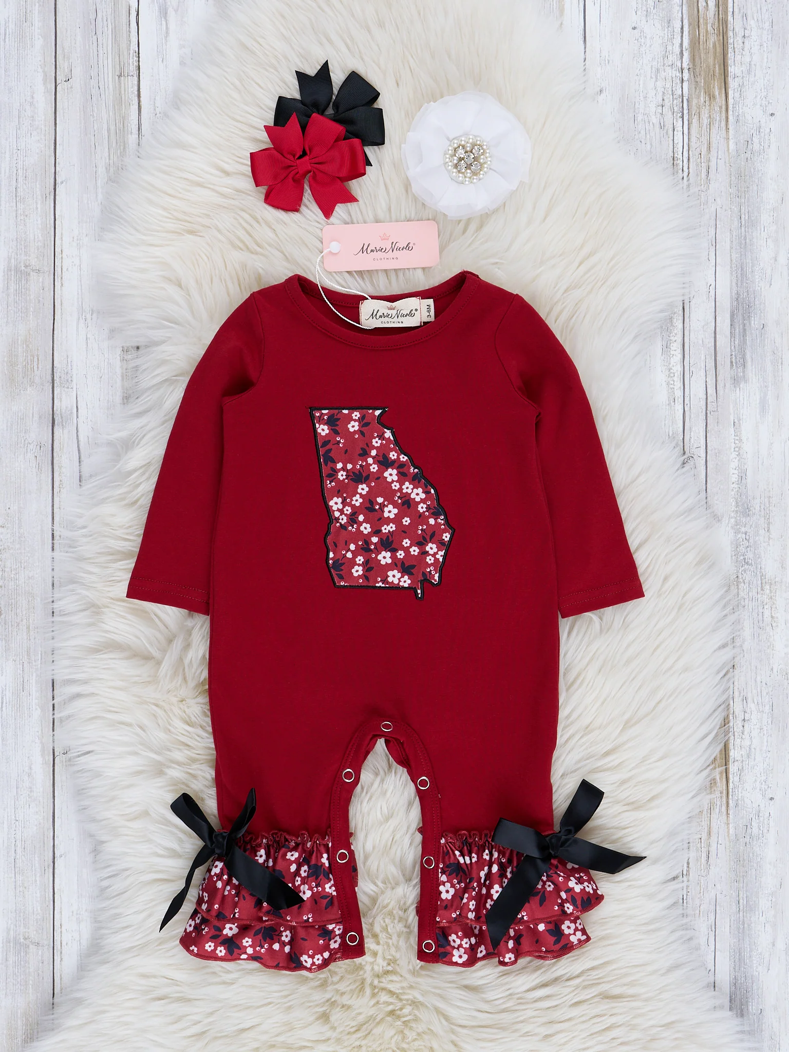 GA Red Floral Ruffle Romper