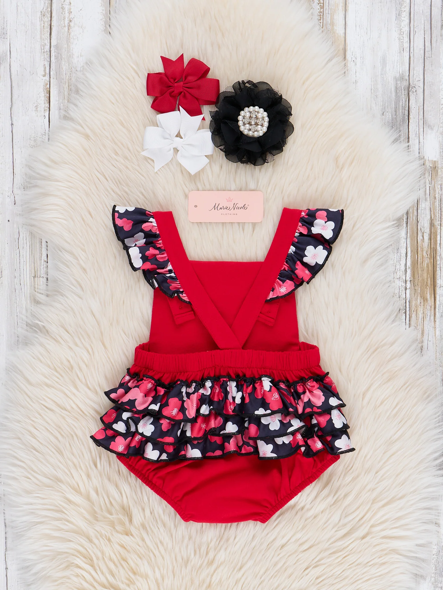Georgia Embroidered Floral Ruffle Bubble Romper - Image 2