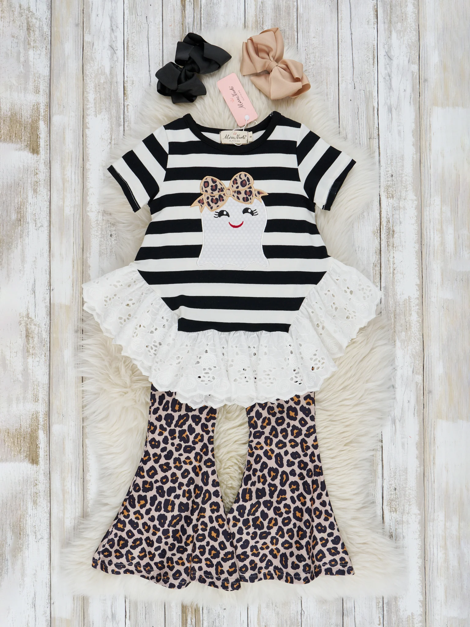 Ghost Eyelet Lace Top & Leopard Bell Bottoms Outfit