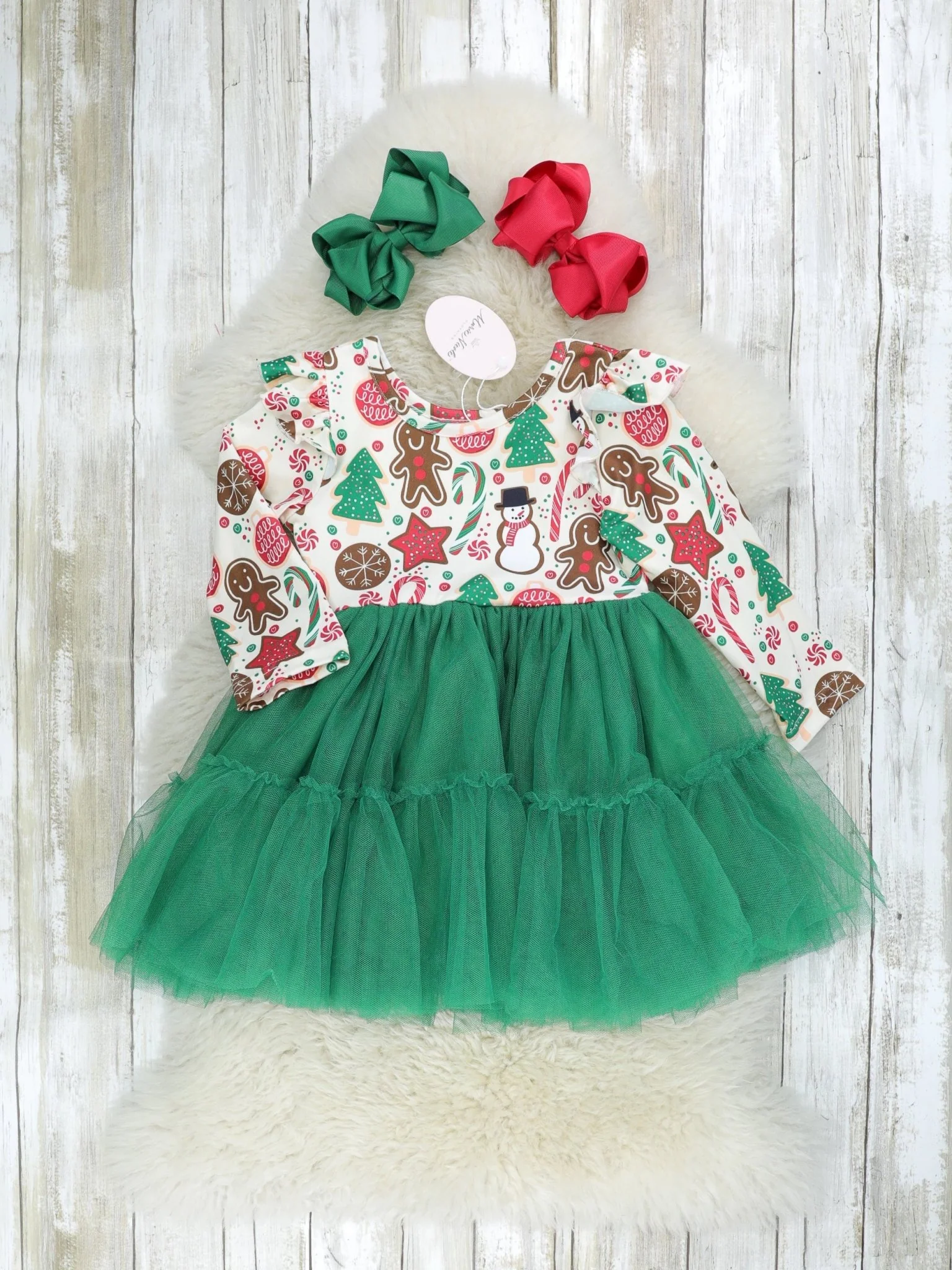 Gingerbread & Candy Cane Tulle Ruffle Dress