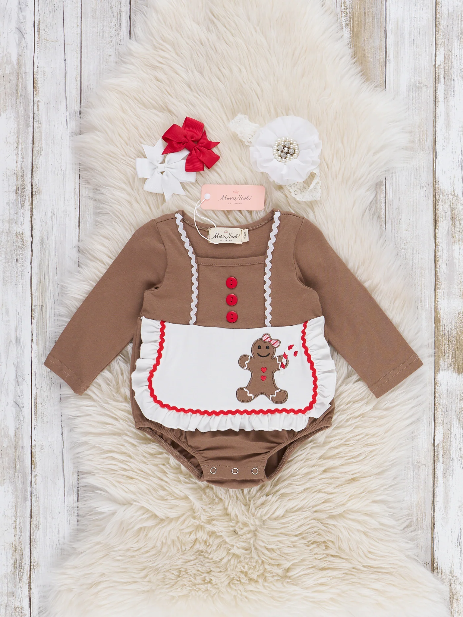 Gingerbread Baker Embroidered Bubble Romper