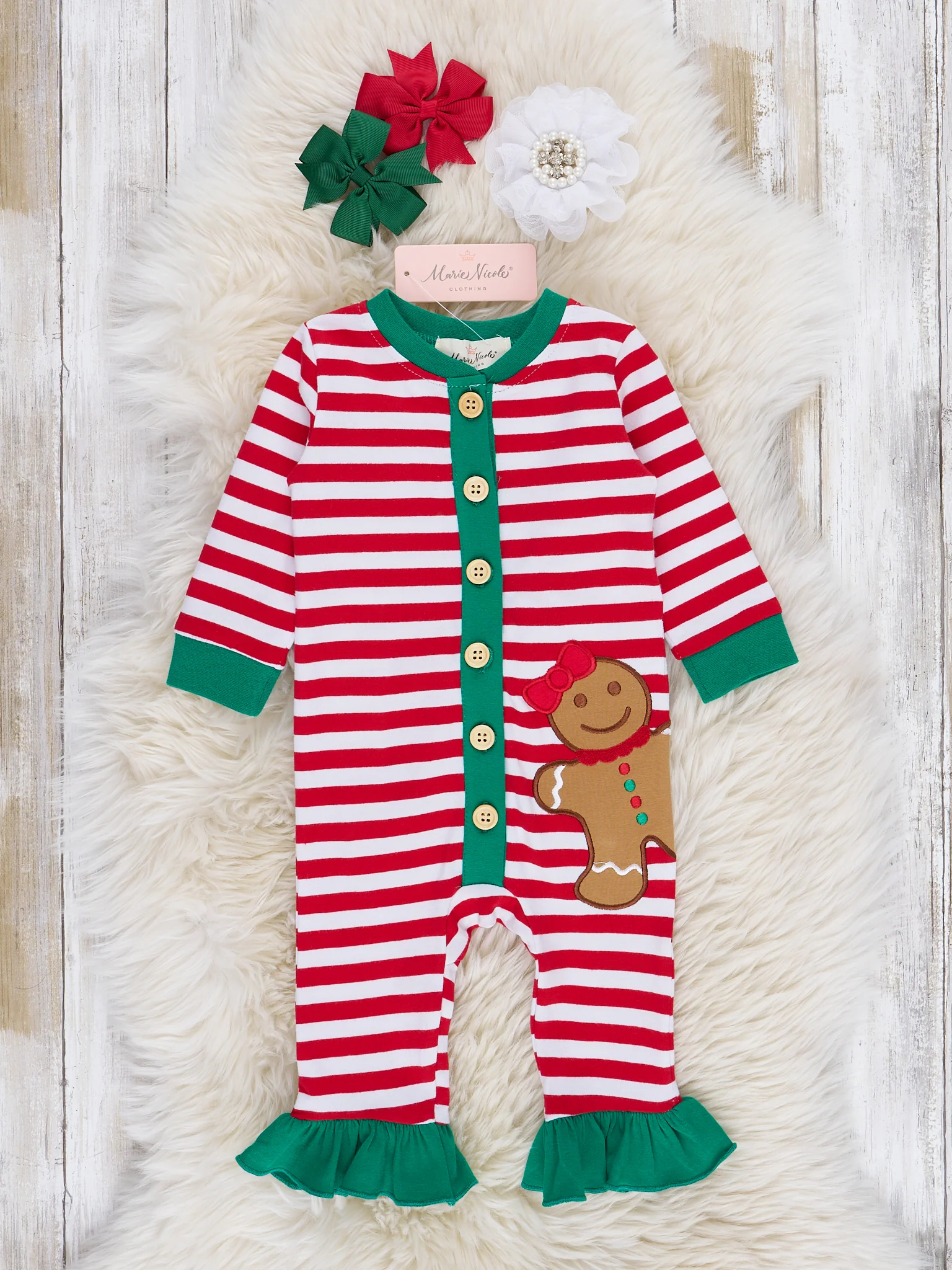 Gingerbread Dreams Striped Christmas Sleeper Pajamas - Boys & Girls - Image 3