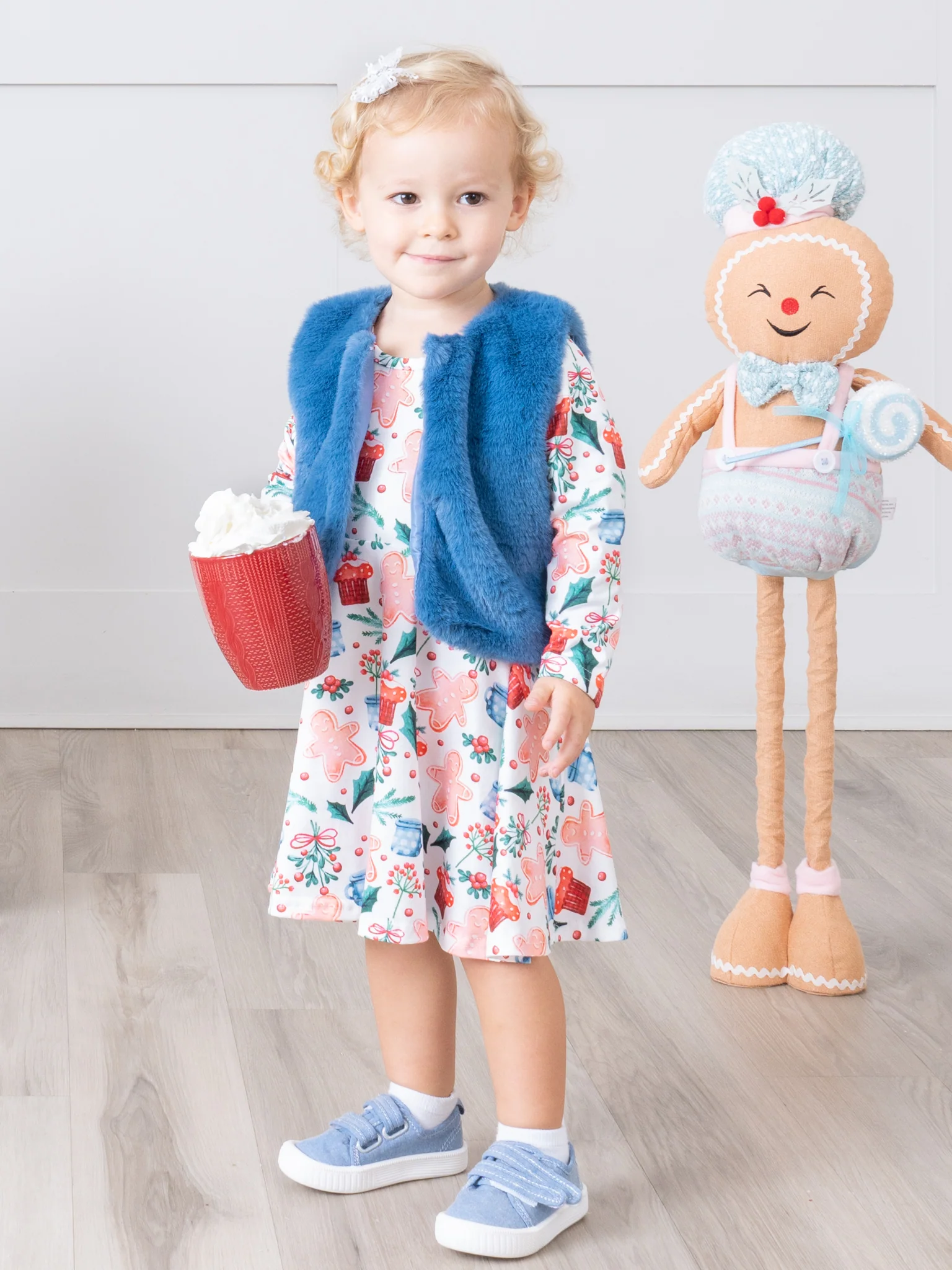 Gingerbread Garden Swing Dress w/ Faux Fur Vest
