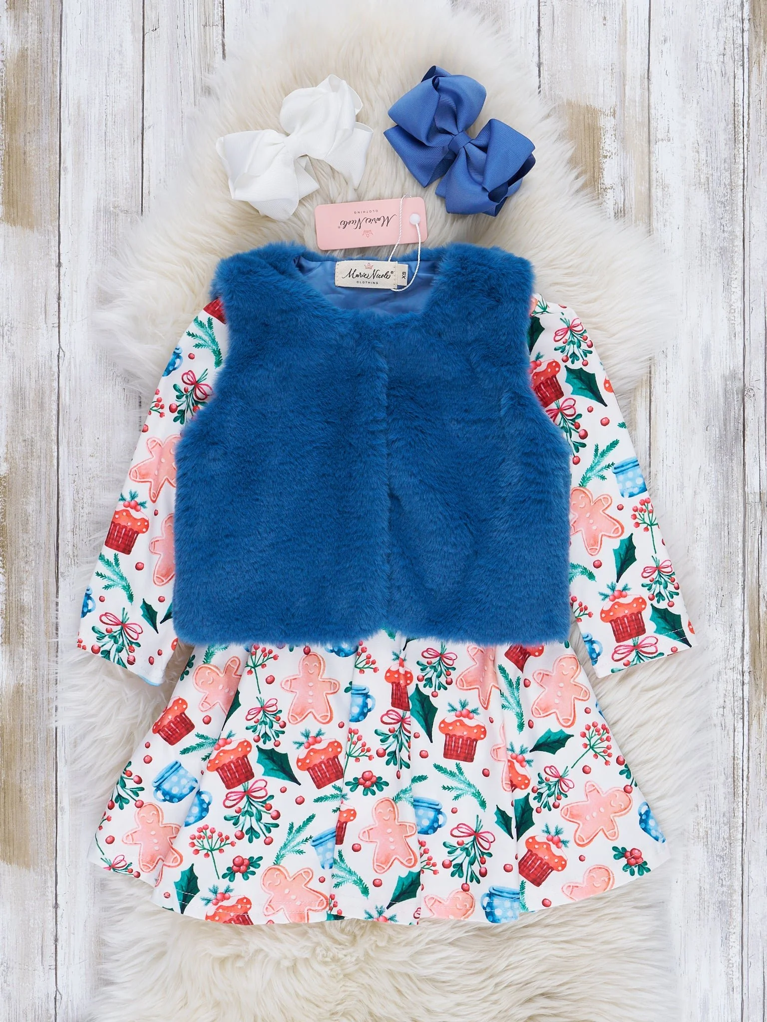 Gingerbread Garden Swing Dress w/ Faux Fur Vest - Image 2