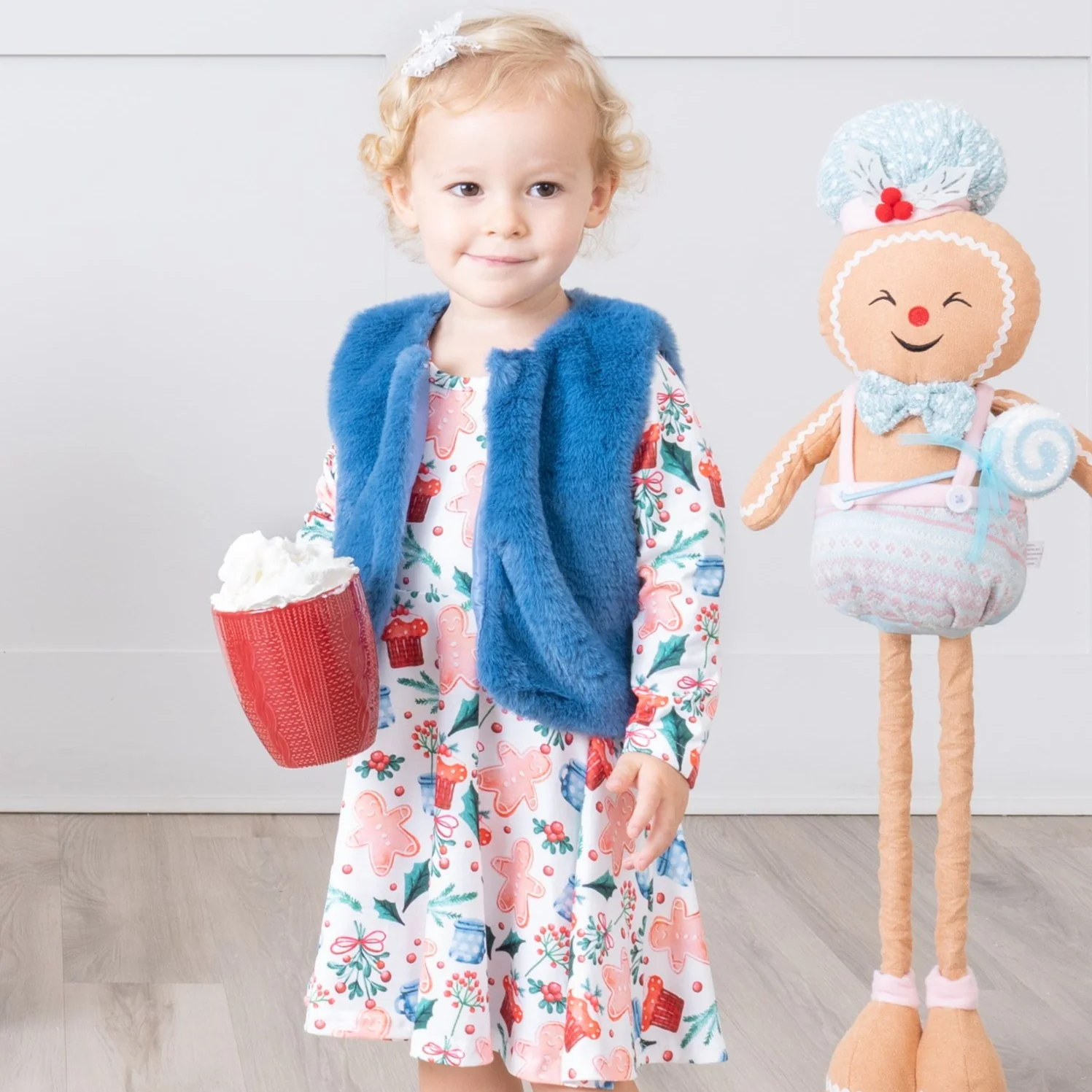 Gingerbread Garden Swing Dress w/ Faux Fur Vest - Image 5