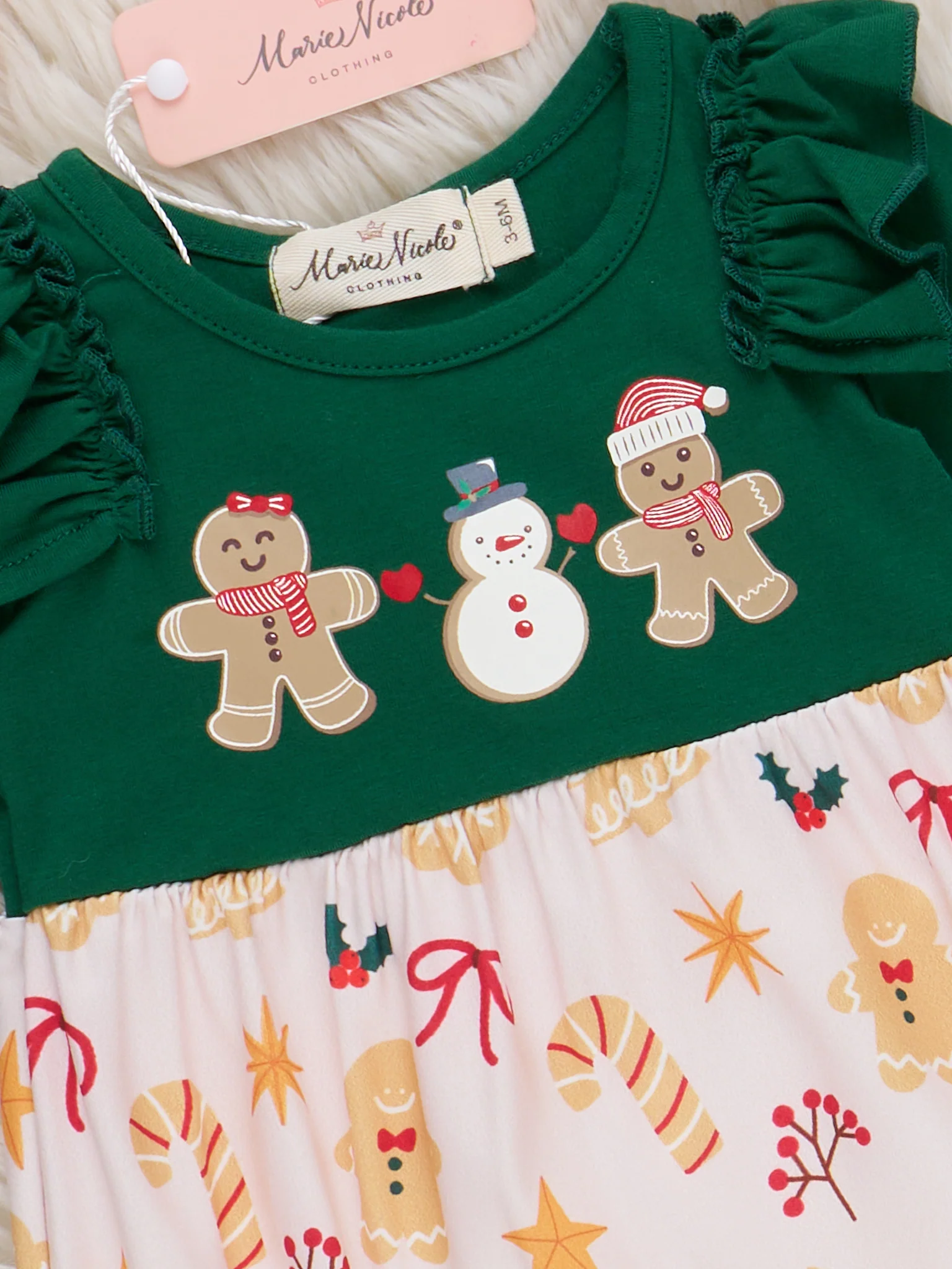 Gingerbread Snowmen Building Ruffle Romper - Image 2