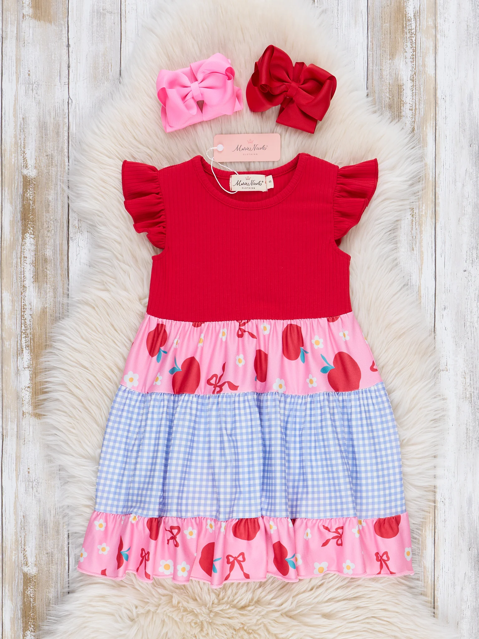 Gingham Apple Patch Flutter Dress - Image 2