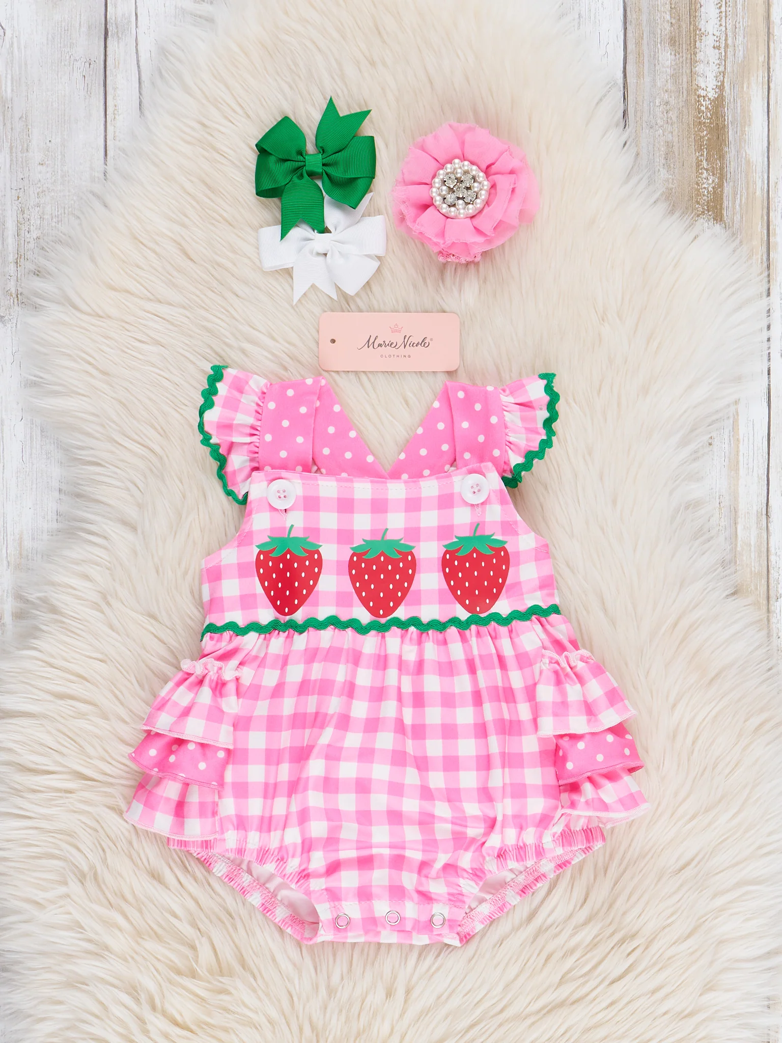Gingham & Berries Delight Ruffle Bubble Romper