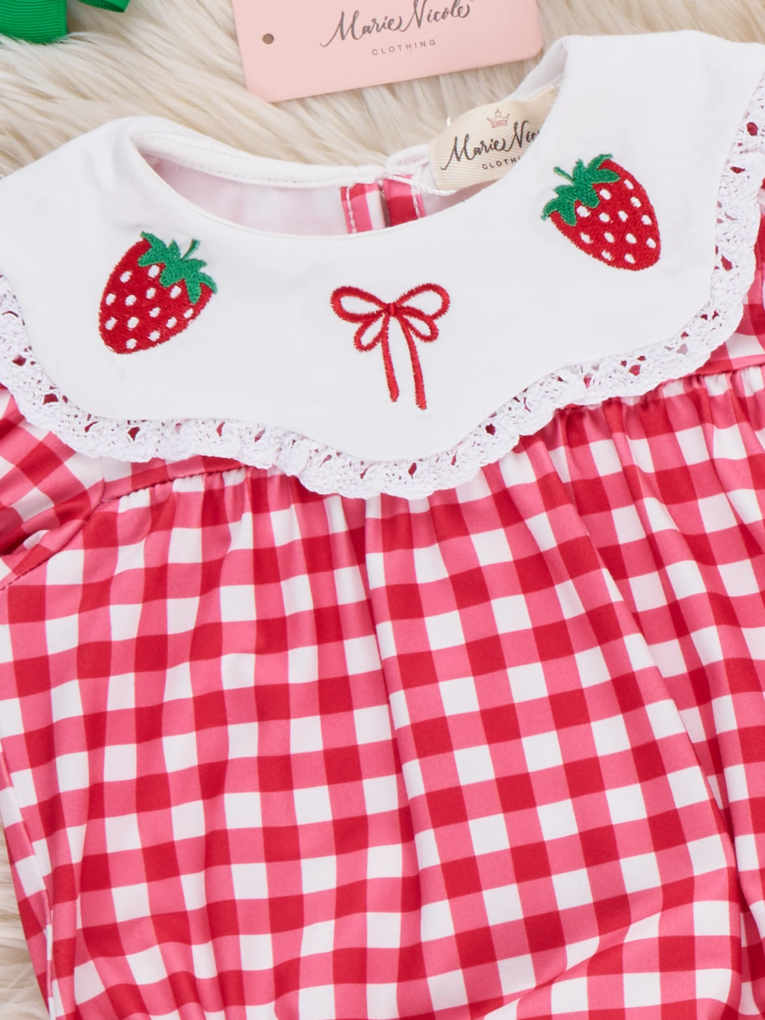 Gingham Berry Charm Embroidered Bubble Romper - Image 3