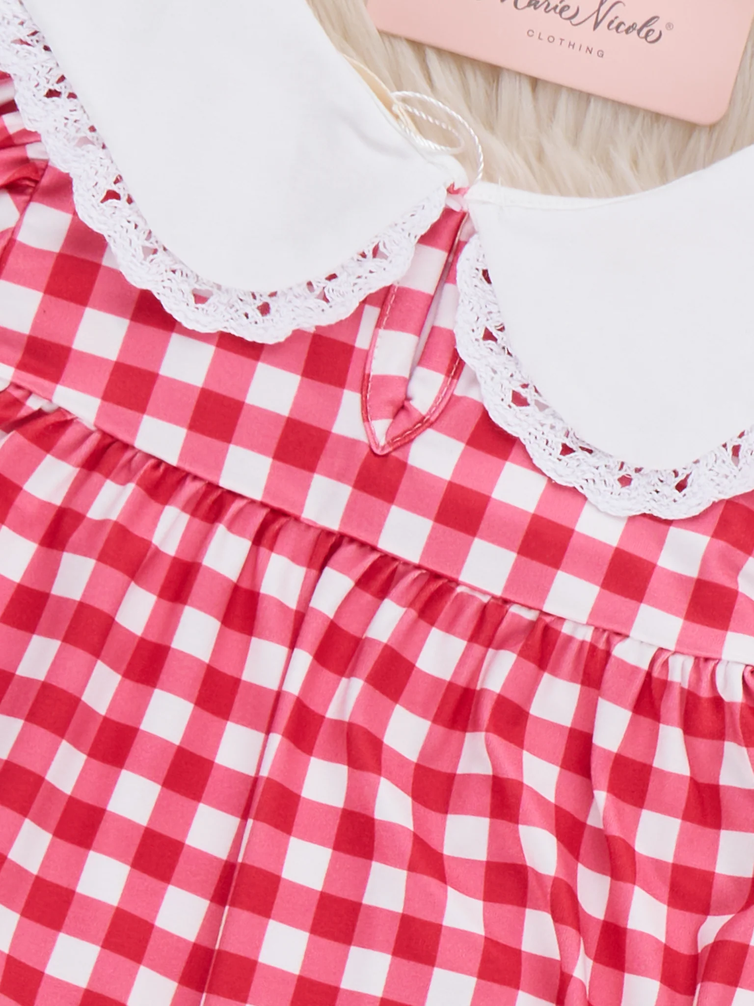 Gingham Berry Charm Embroidered Bubble Romper - Image 4