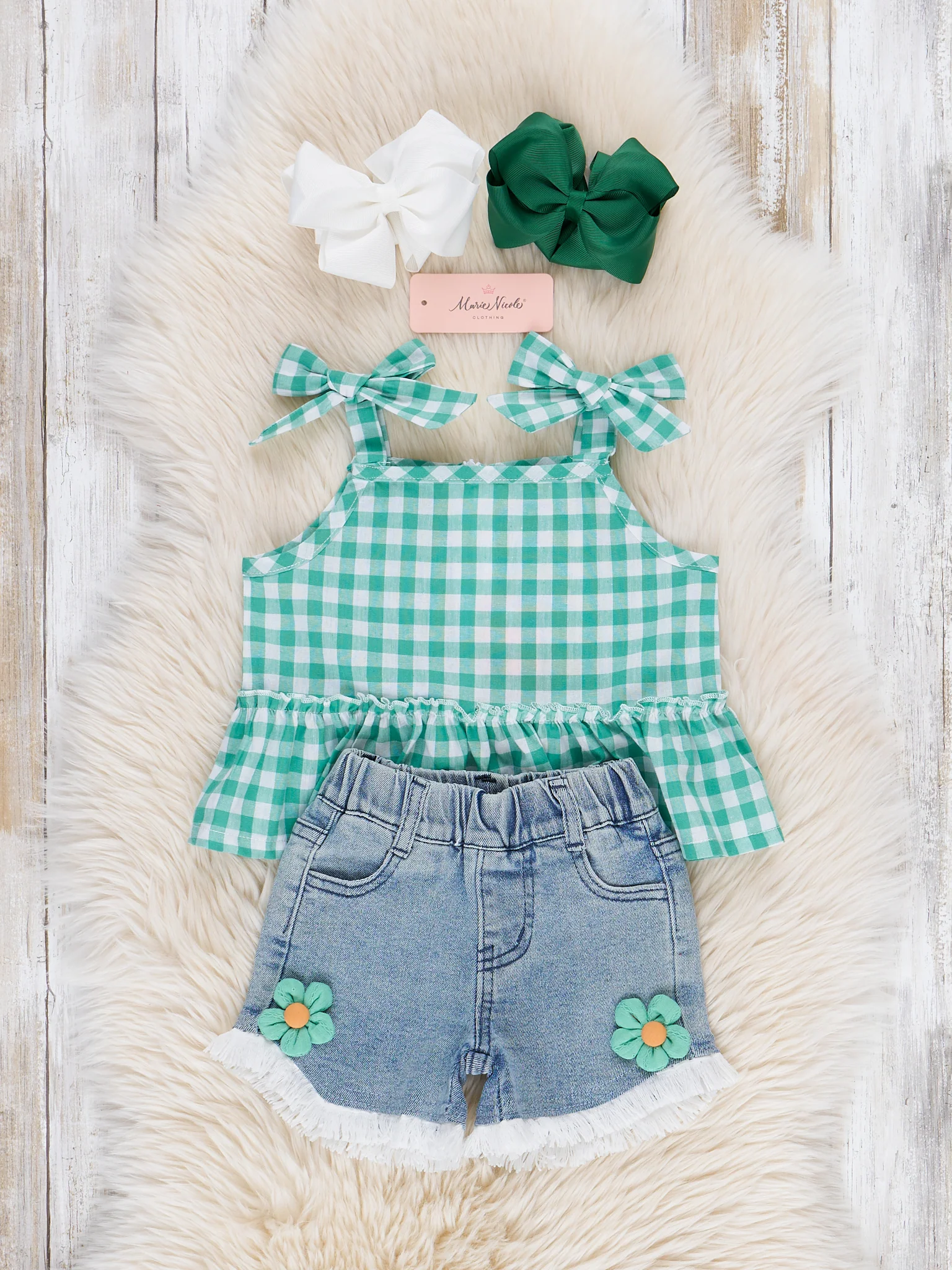 Gingham Daisies Denim Shorts Outfit - Image 3