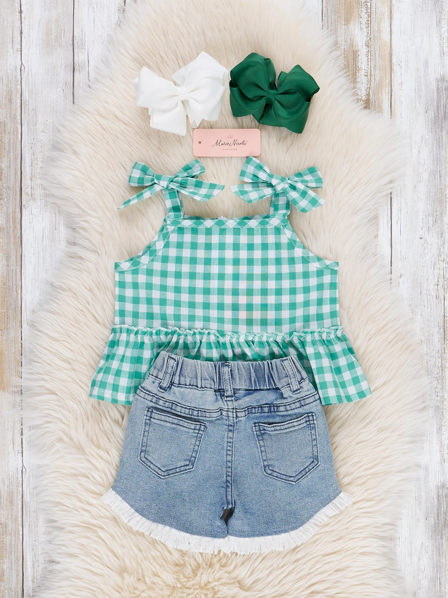 Gingham Daisies Denim Shorts Outfit - Image 4
