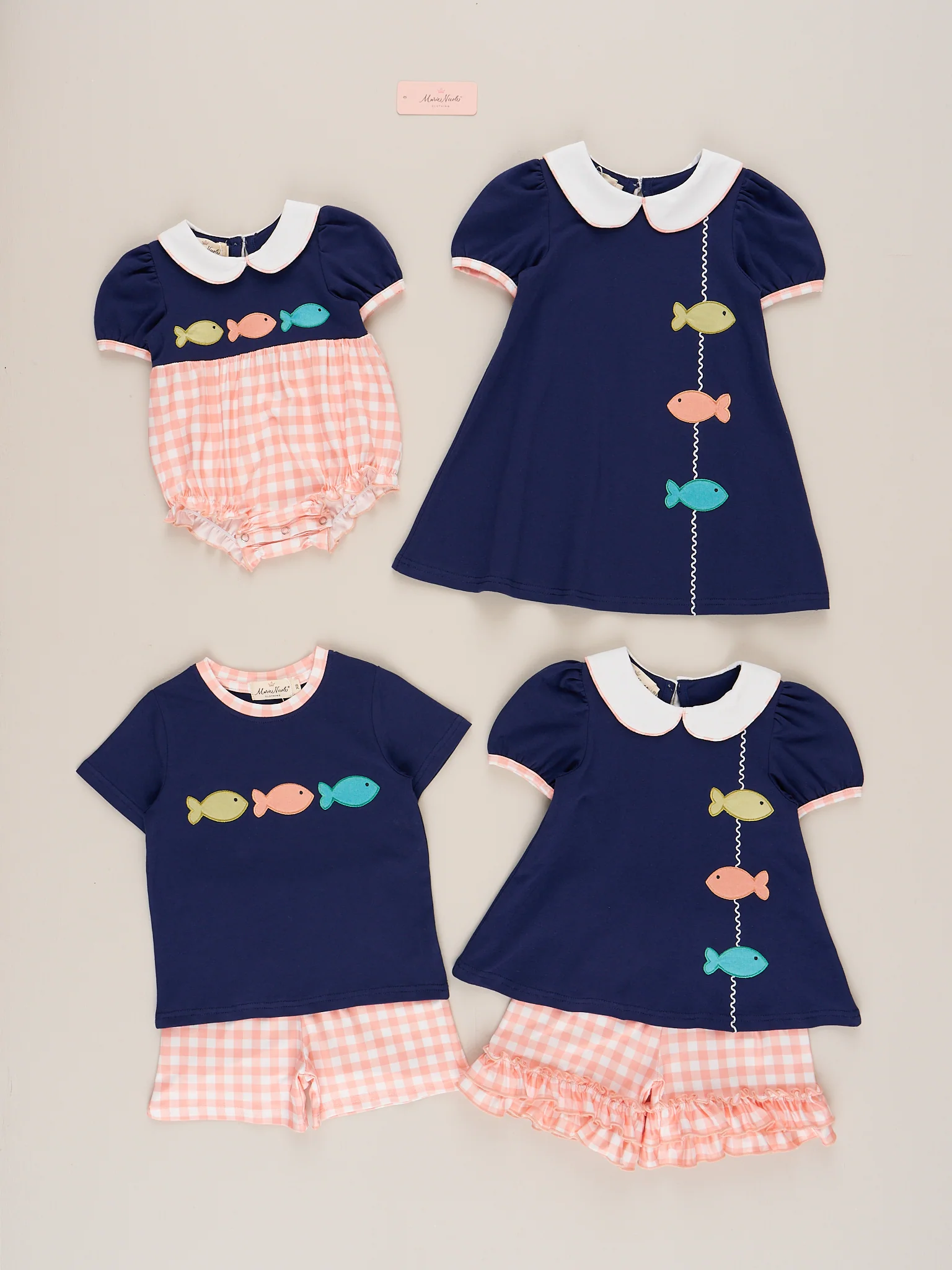 Gingham Embroidered Fish Ruffle Bubble Romper - Image 4