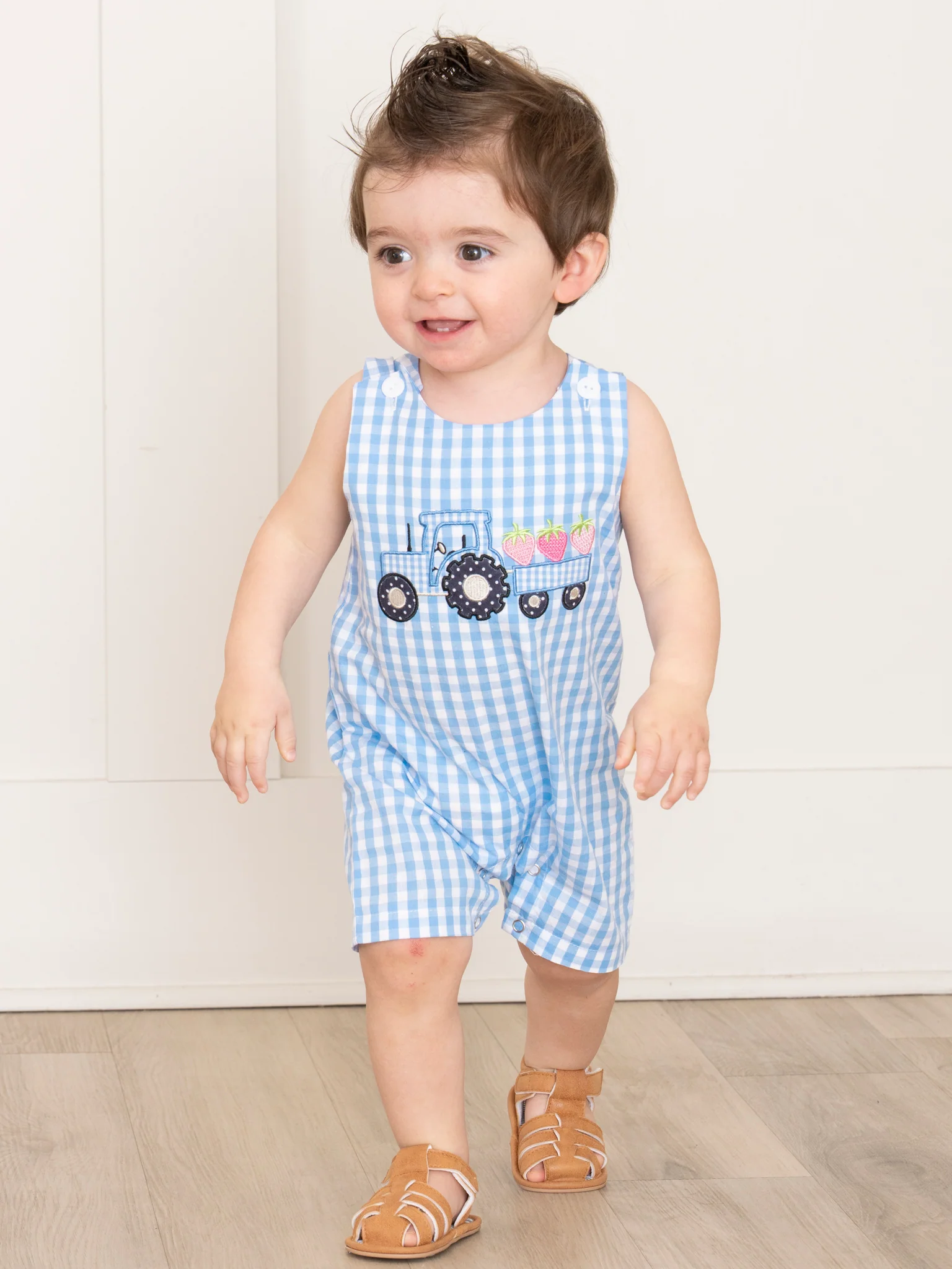 Gingham Embroidered Fruit Truck 100% Cotton Johnny - Image 3
