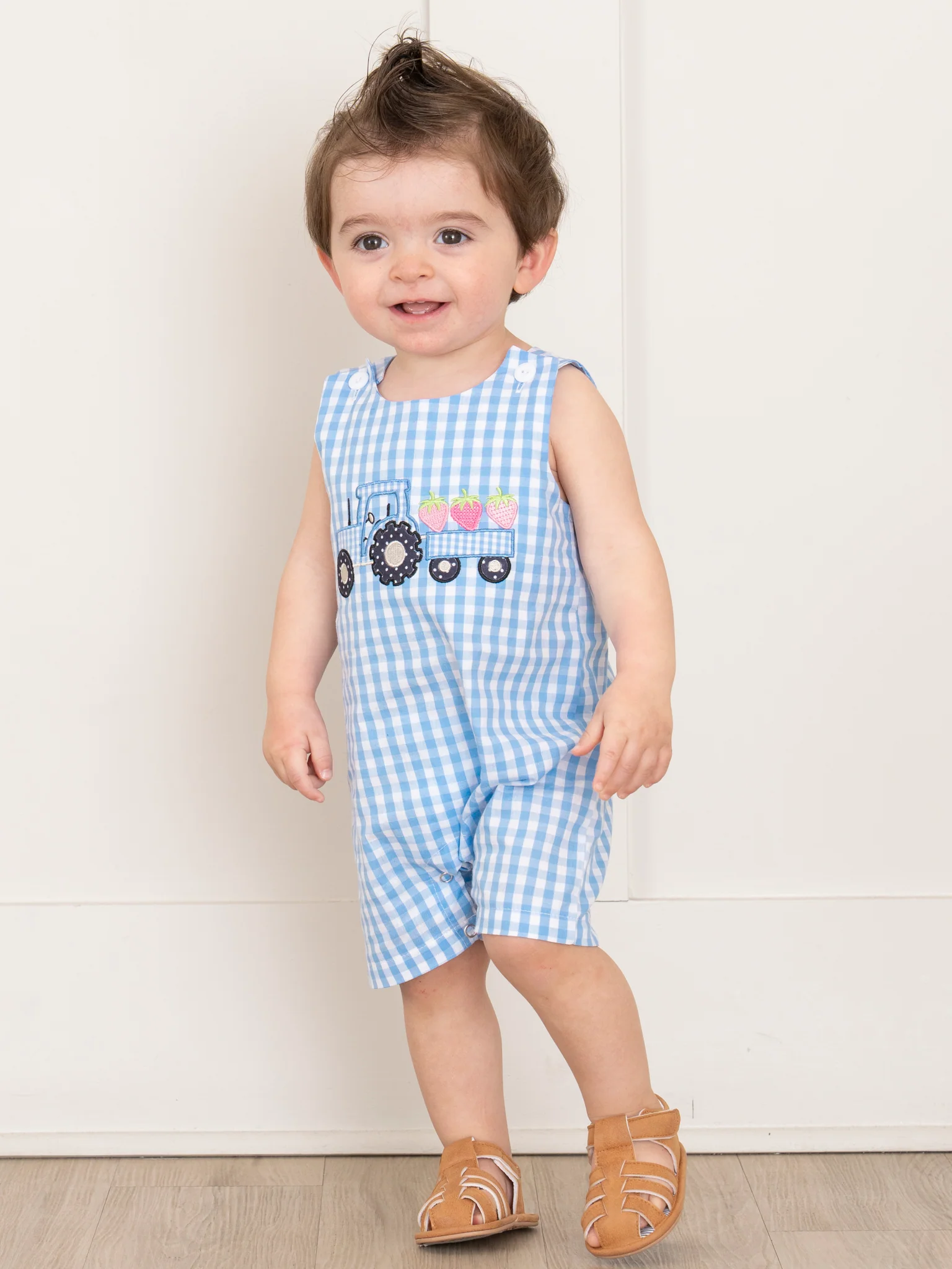 Gingham Embroidered Fruit Truck 100% Cotton Johnny - Image 4