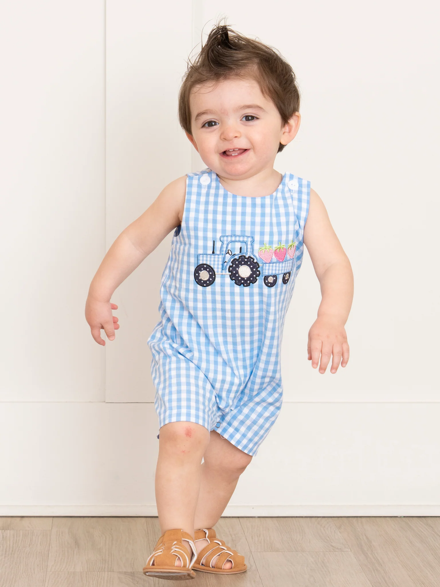 Gingham Embroidered Fruit Truck 100% Cotton Johnny - Image 5