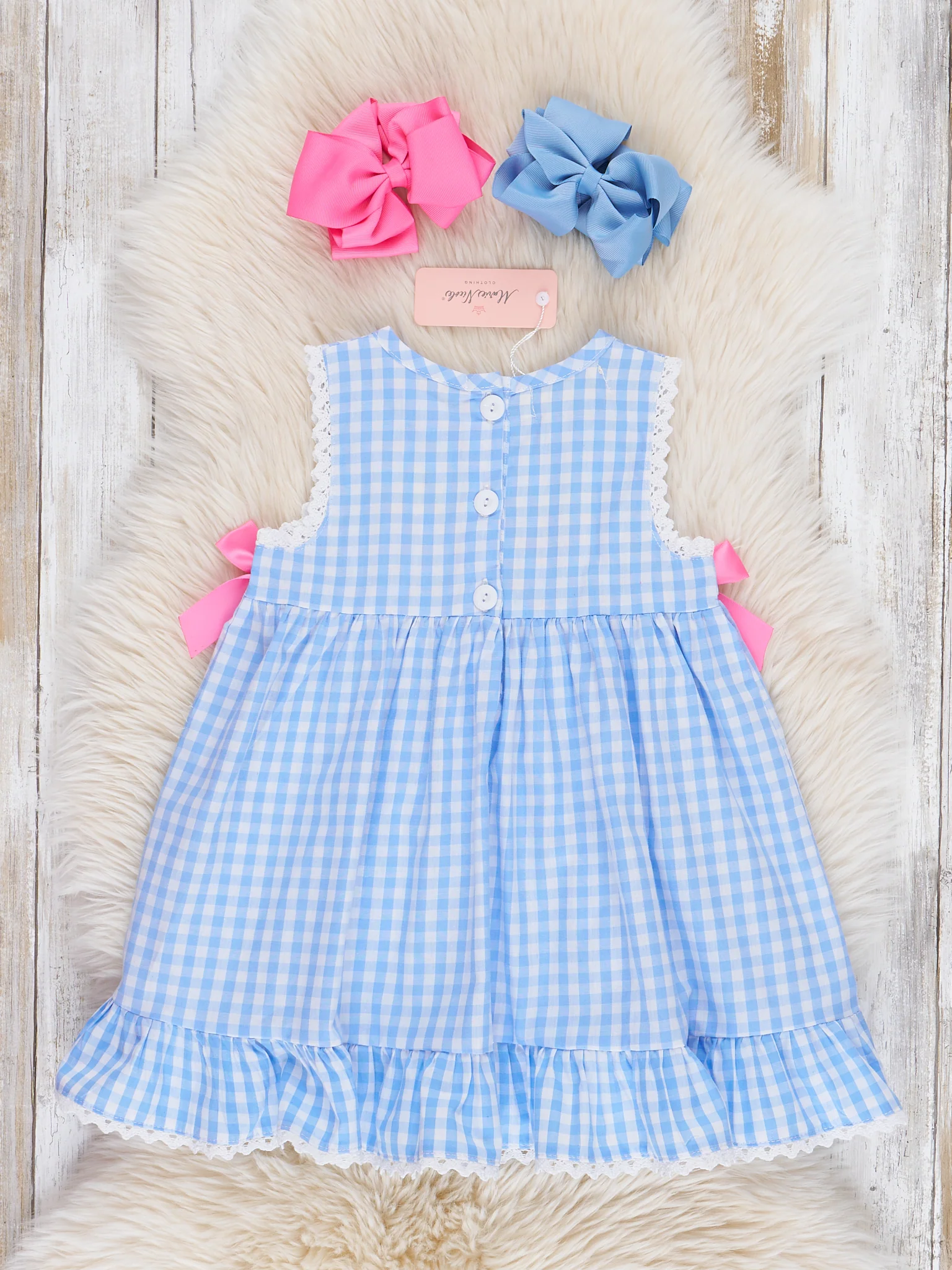 Gingham Embroidered Strawberries 100% Cotton Ruffle Dress - Image 2