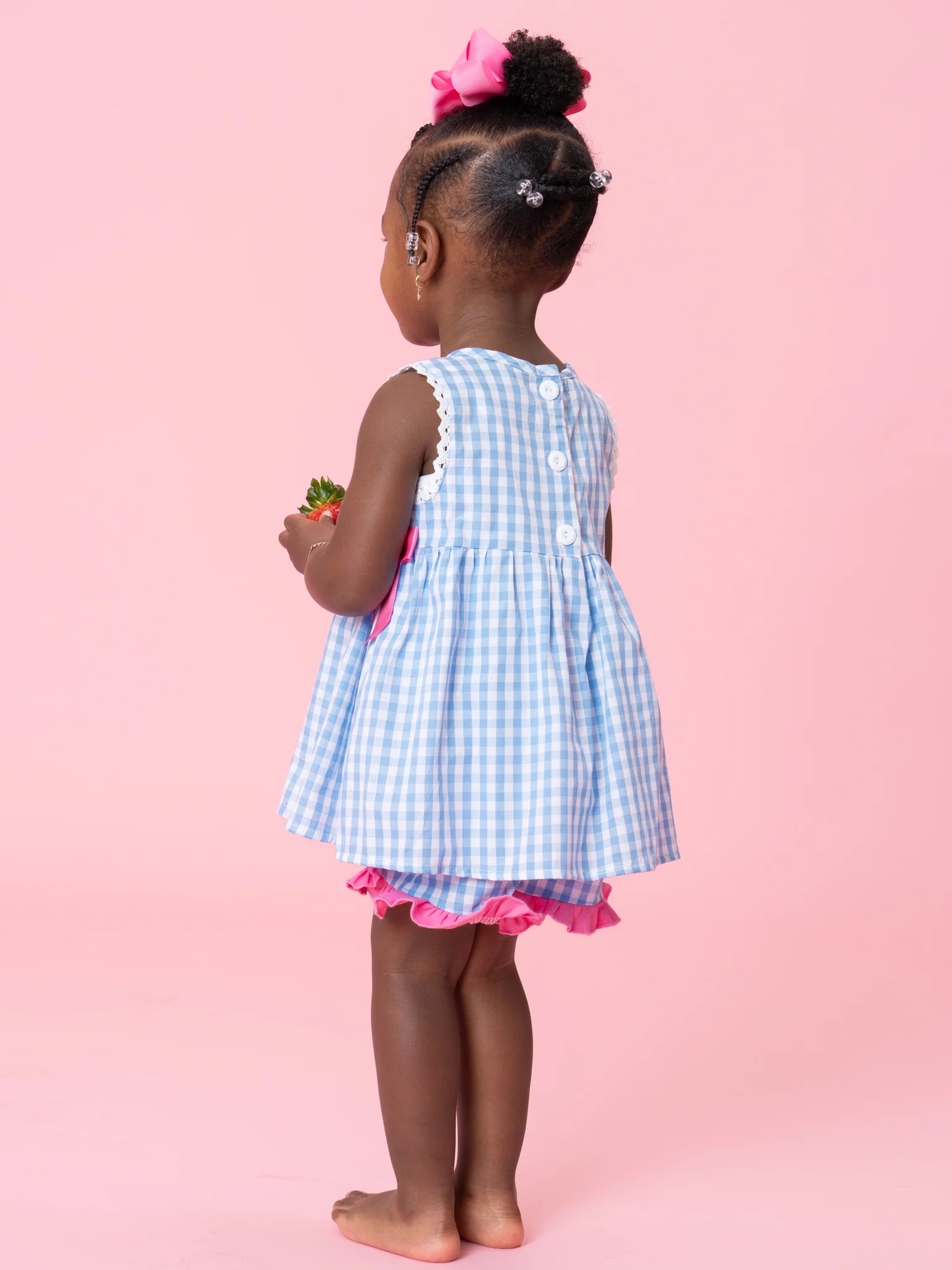 Gingham Embroidered Strawberries 100% Cotton Ruffle Outfit - Image 7