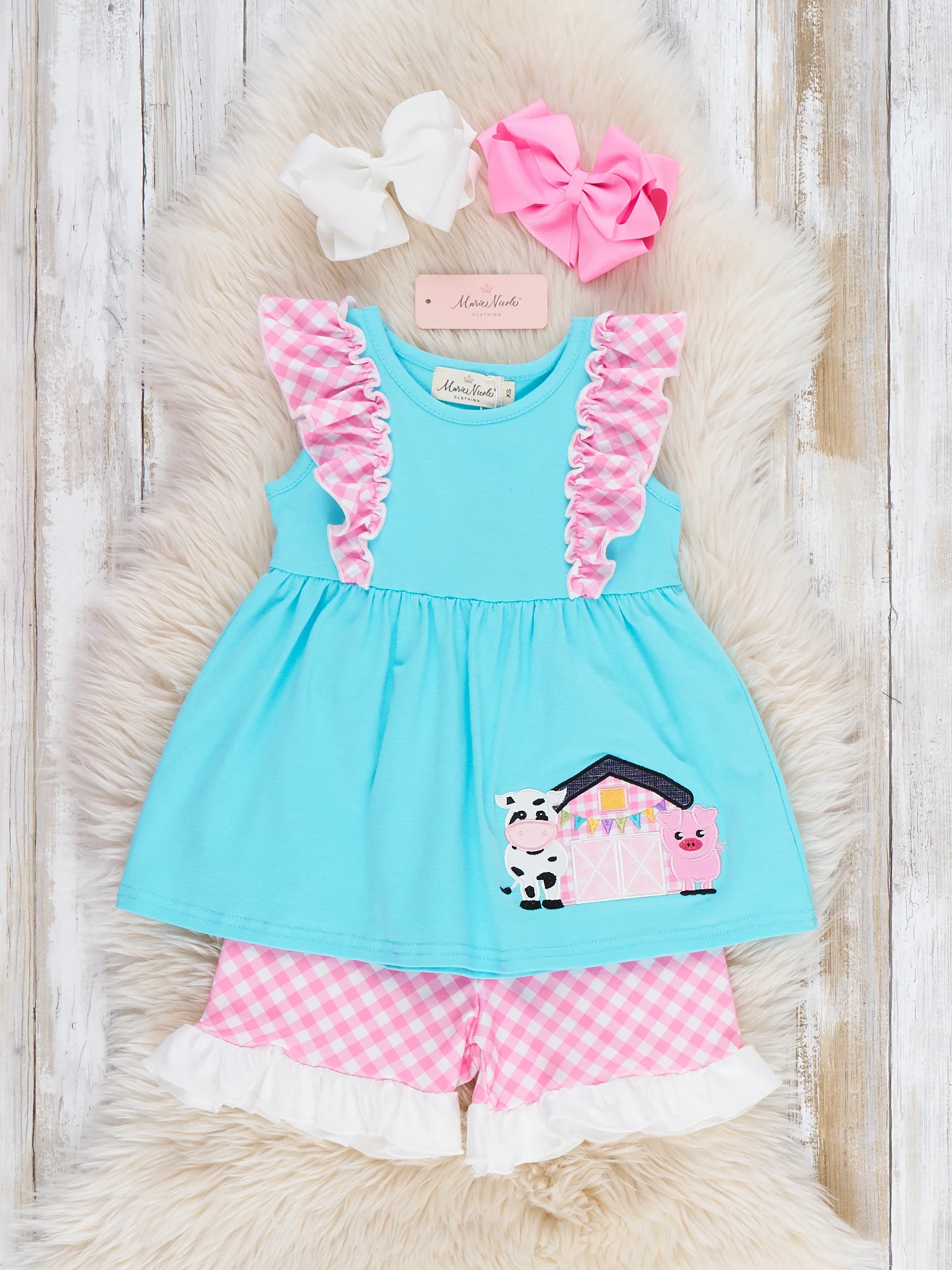Gingham Farmhouse Embroidered Ruffle Outfit - Image 2