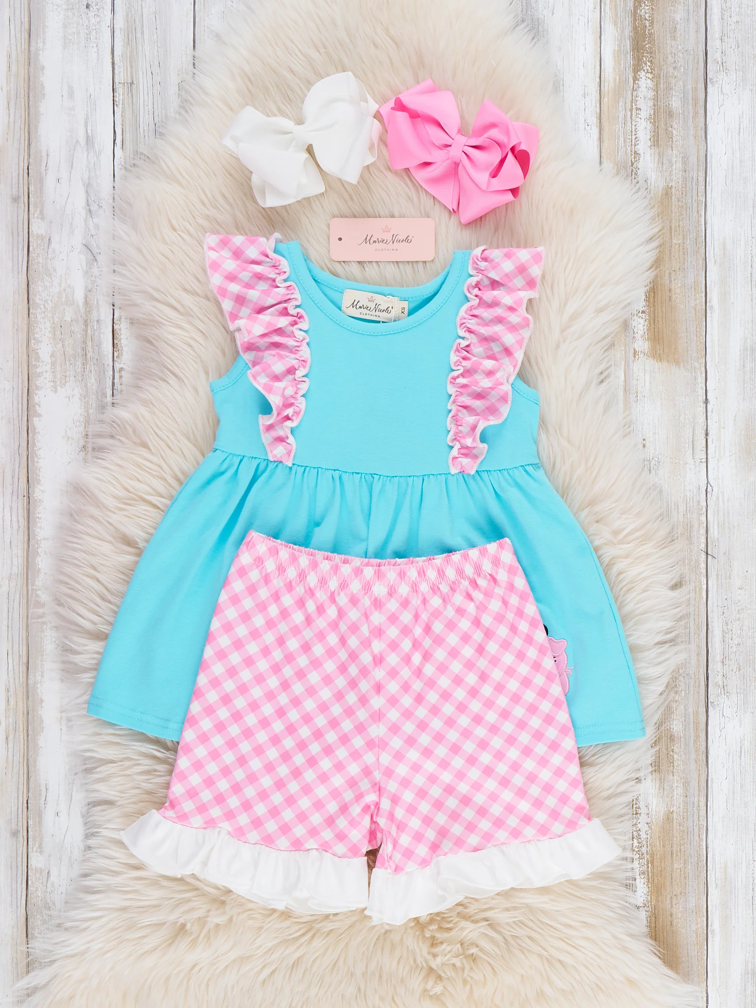 Gingham Farmhouse Embroidered Ruffle Outfit - Image 4