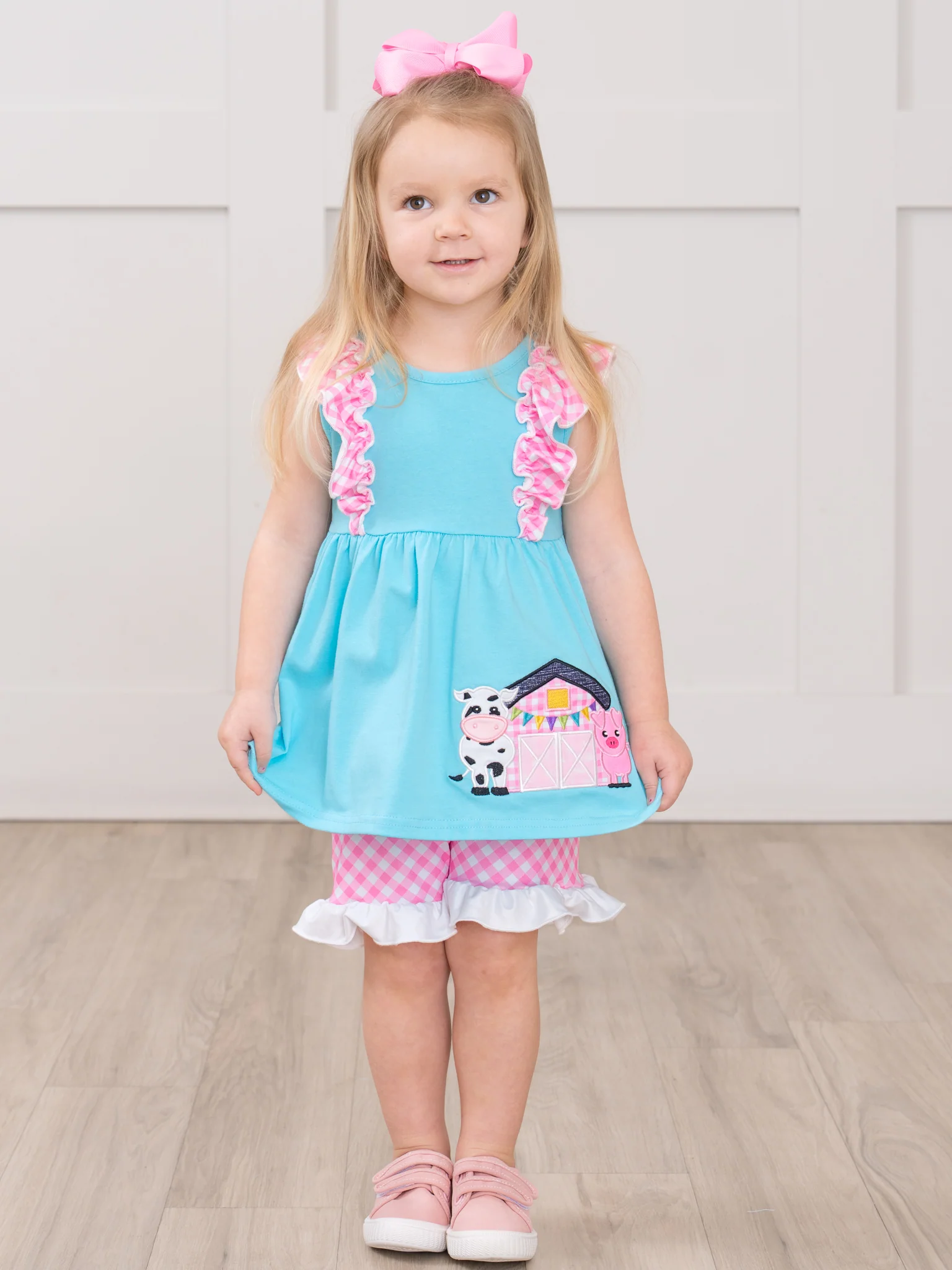 Gingham Farmhouse Embroidered Ruffle Outfit - Image 5